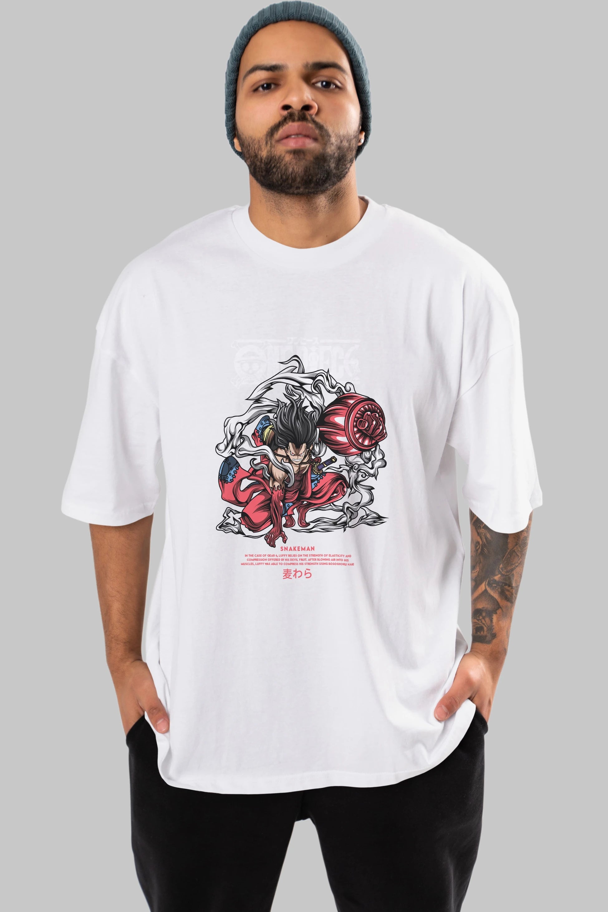 One Piece Snakeman Anime Ön Baskılı Oversize t-shirt %100 pamuk Erkek Kadın Unisex