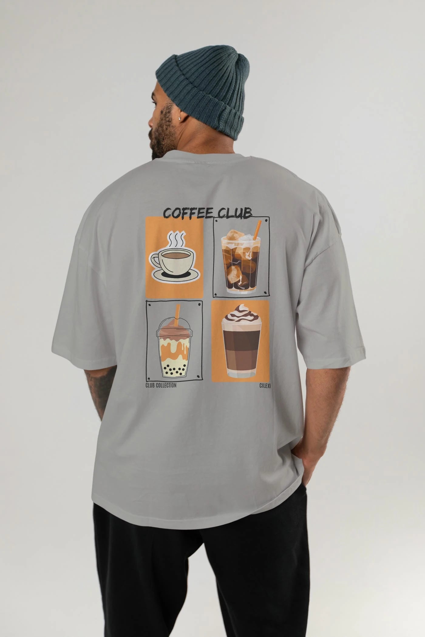 Coffee Club Arka Baskılı Oversize t-shirt Erkek Kadın %100 Pamuk Bisiklet Yaka tişort
