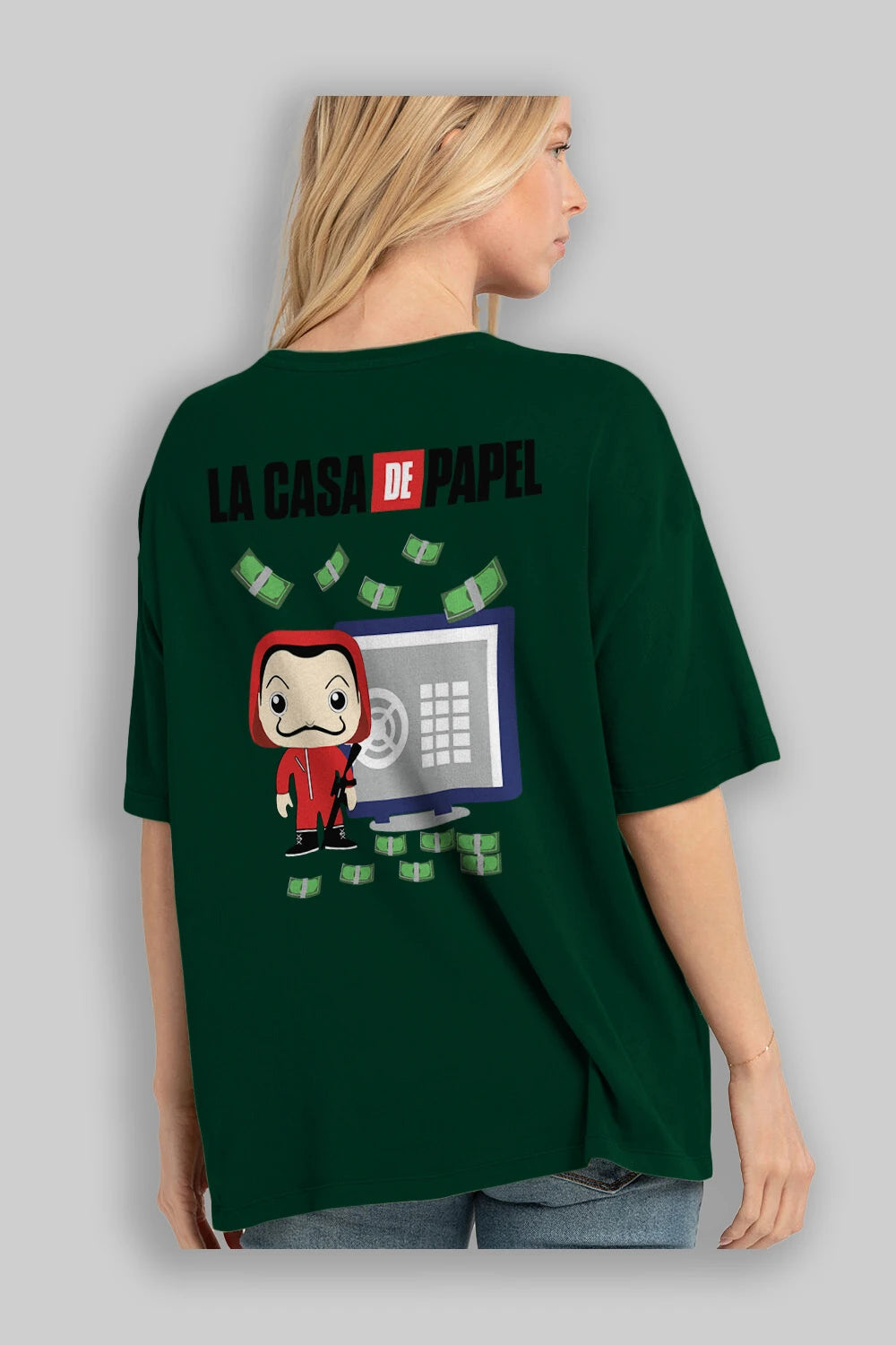 La Casa De Papel (4) Arka Baskılı Oversize t-shirt Erkek Kadın Unisex %100 Pamuk Bisiklet Yaka tişort