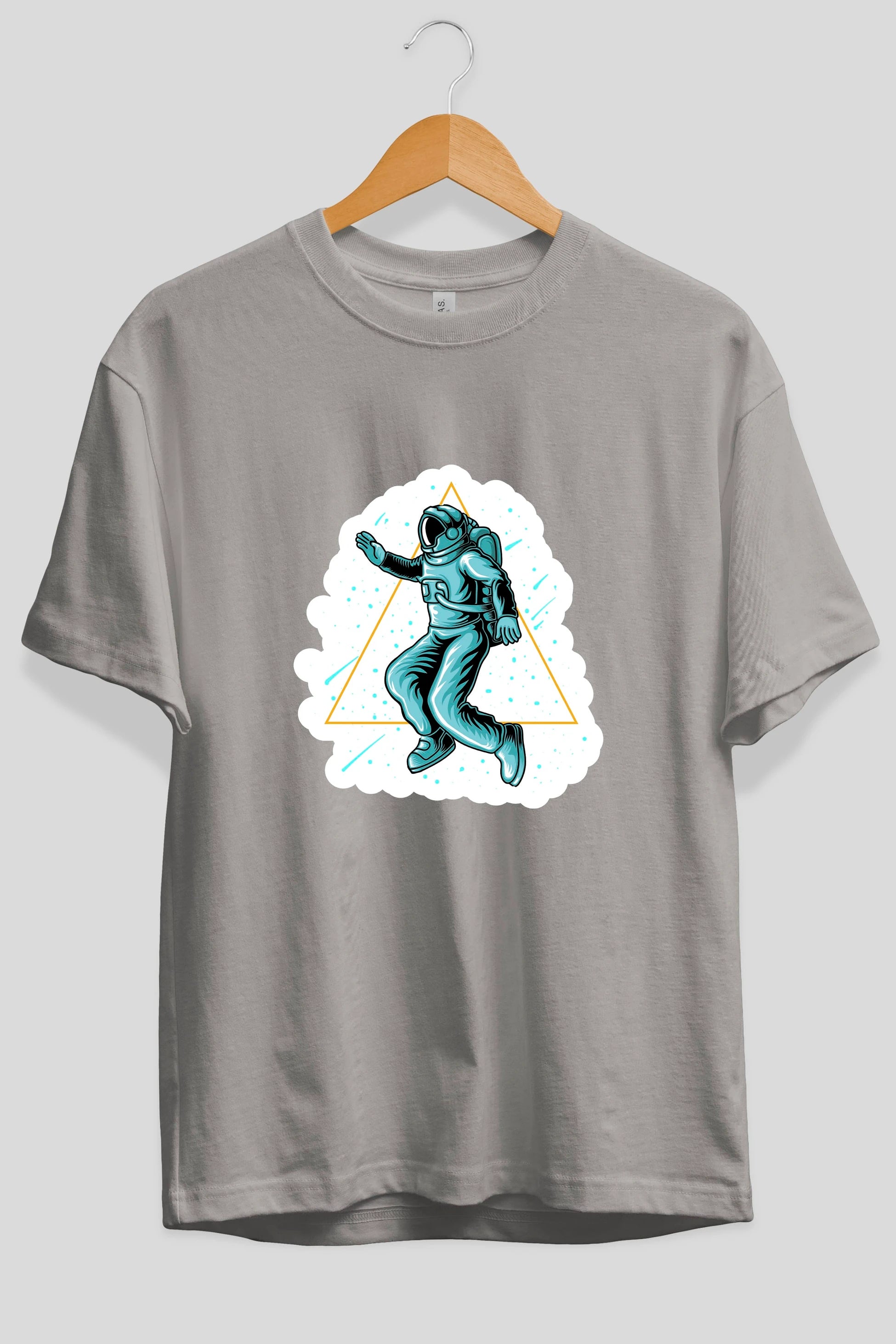 Astronaut Starry Triangle Sticker Ön Baskılı Oversize t-shirt Erkek Kadın Unisex