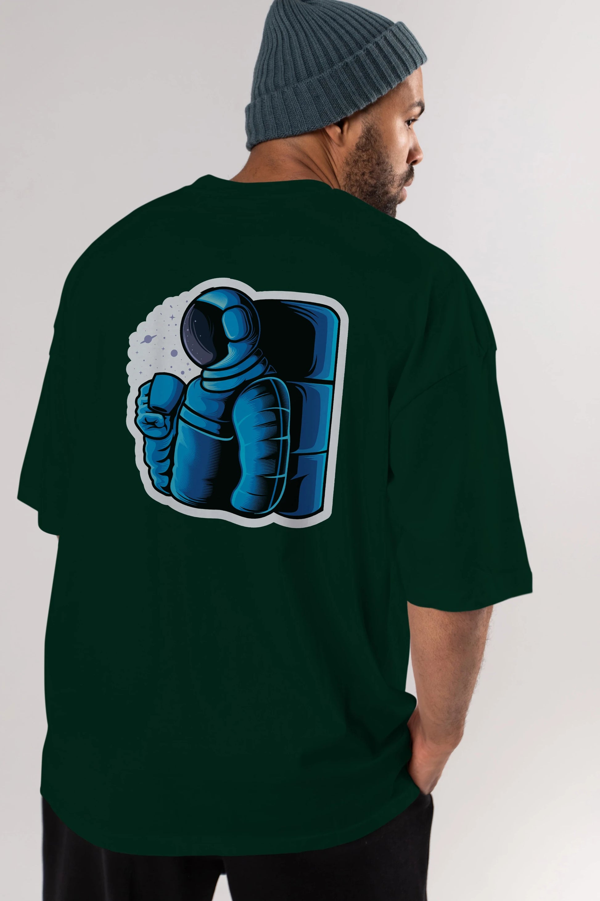 Drinking coffee in space sticker Arka Baskılı Oversize t-shirt Erkek Kadın Unisex