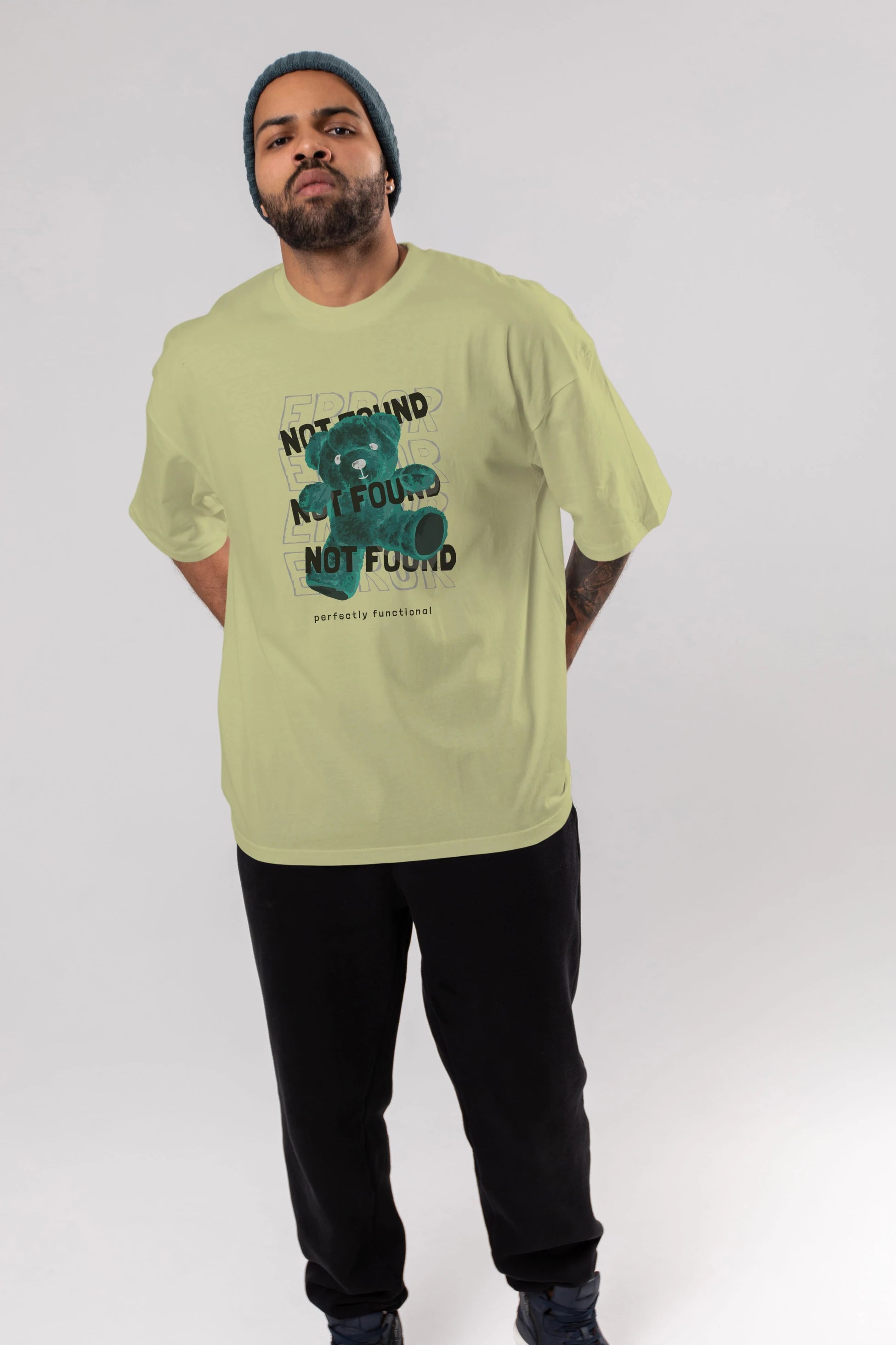 Error Not Found Bear Ön Baskılı Oversize t-shirt Erkek Kadın Unisex