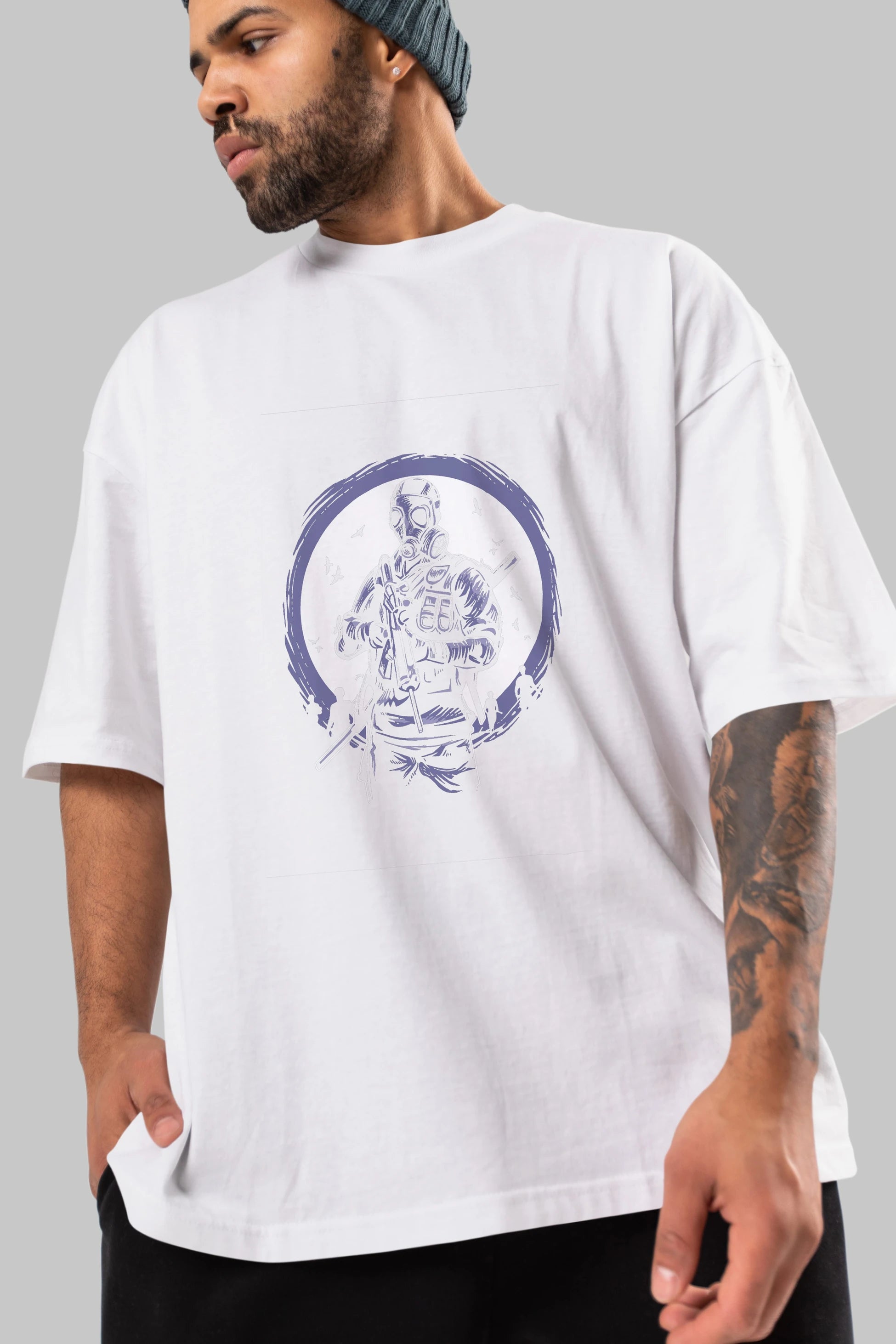 Gas Mask Soldier Ön Baskılı Oversize t-shirt Erkek Kadın Unisex %100 Pamuk tişort