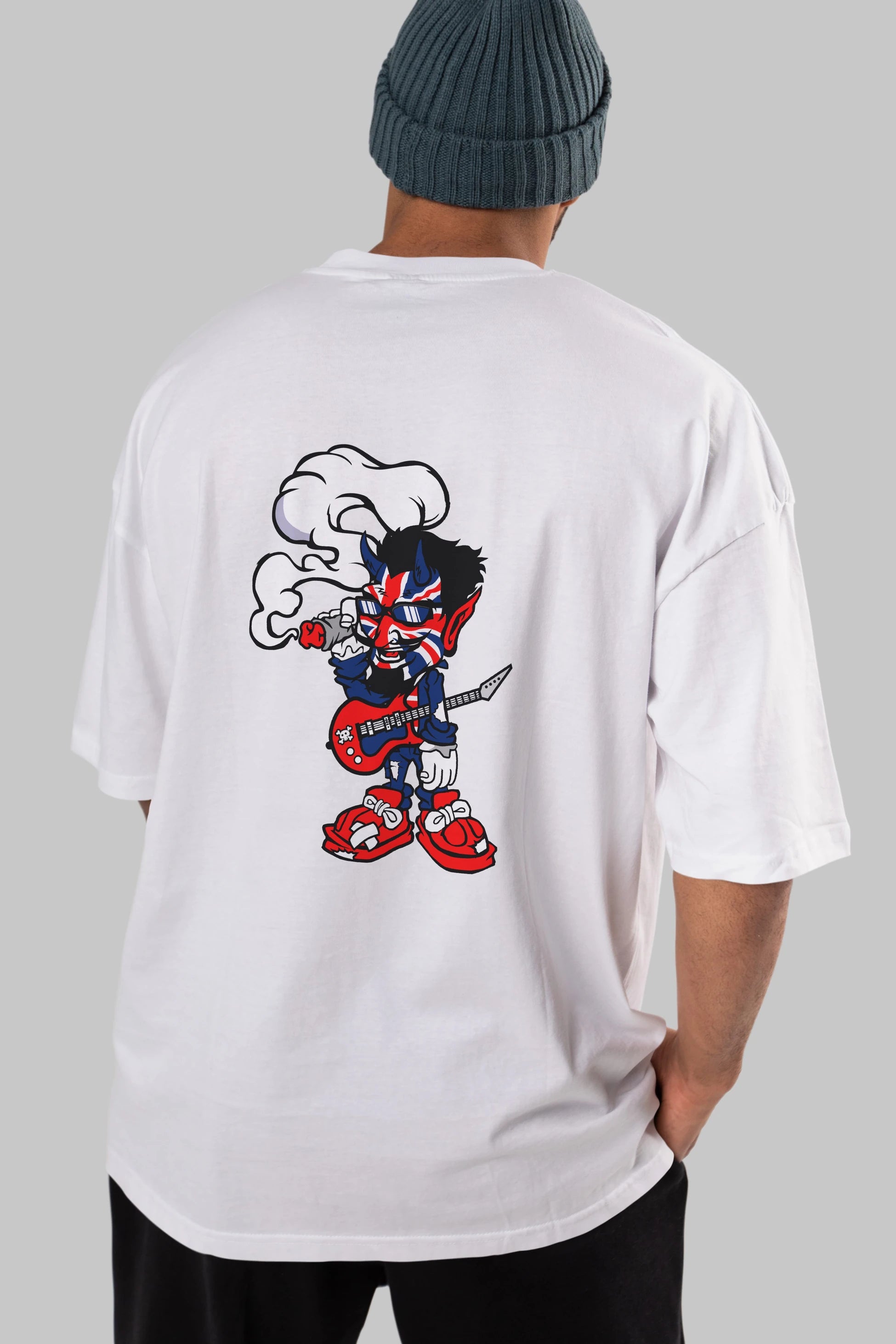 Uk Devil Rockstar Arka Baskılı Oversize t-shirt Erkek Kadın Unisex %100 Pamuk tişort