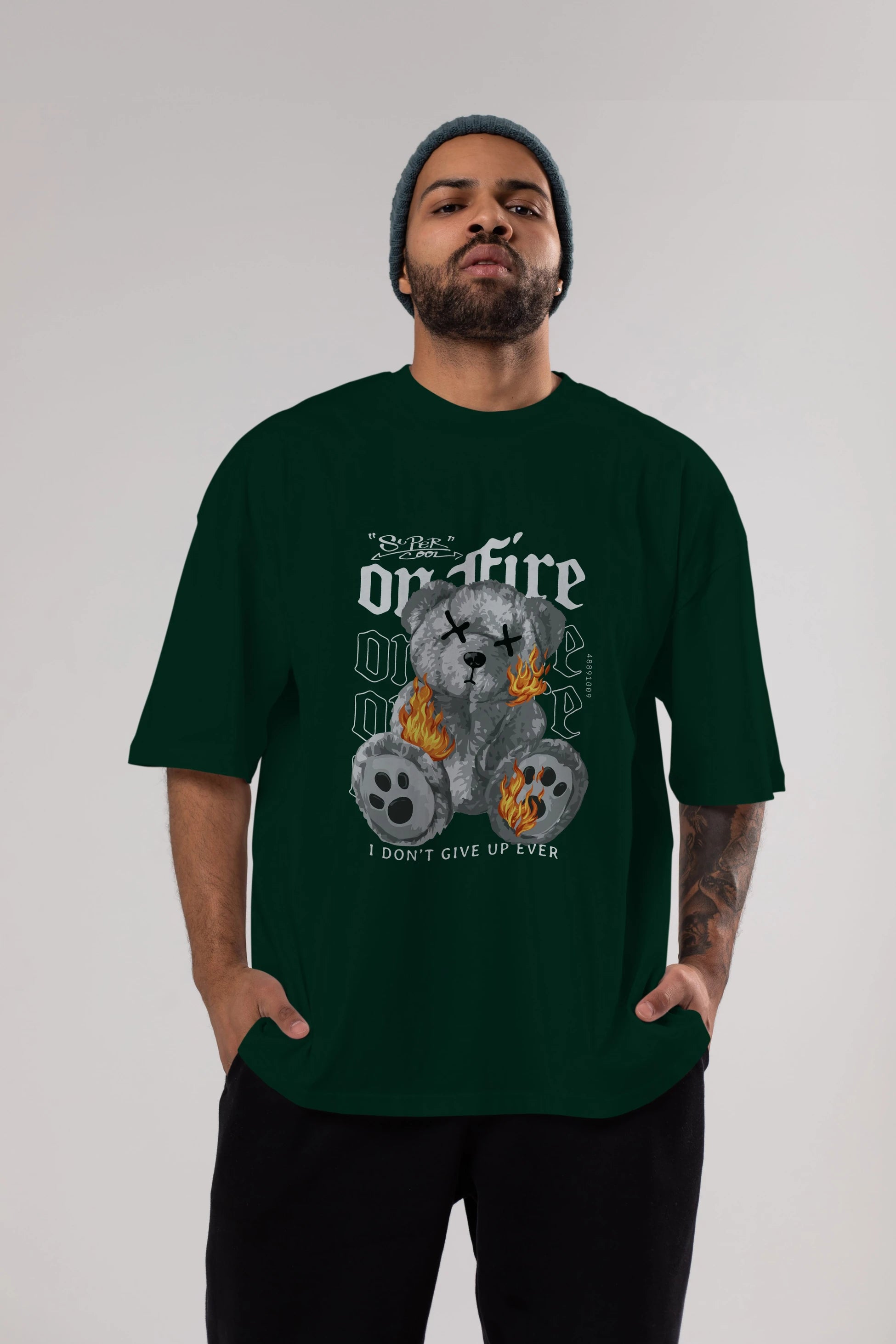 Teddy Bear On Fire Ön Baskılı Oversize t-shirt Erkek Kadın Unisex