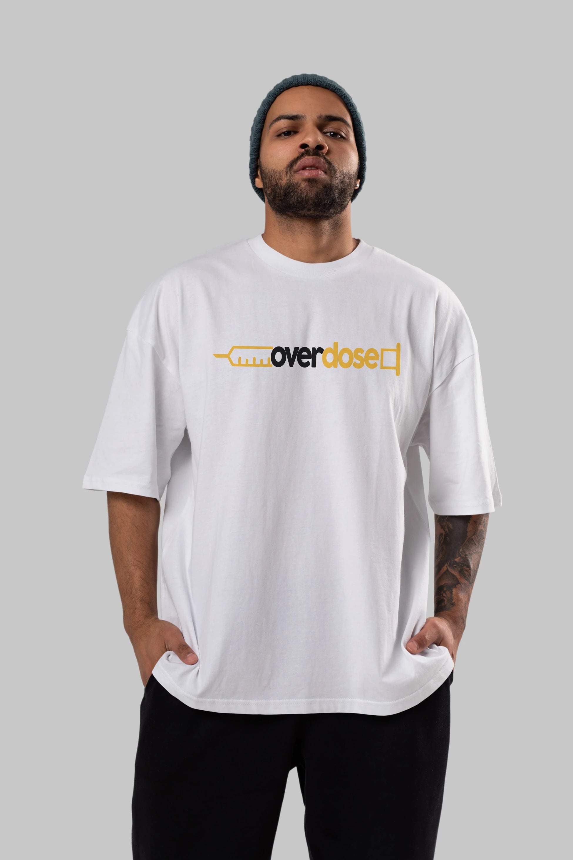 Overdose sarı Ön Baskılı Oversize t-shirt %100 pamuk Erkek Kadın Unisex