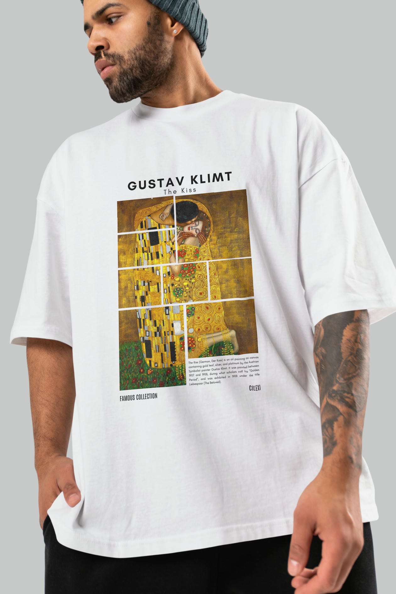 Gustav Klimt The Kiss ön Baskılı Oversize t-shirt Erkek Kadın Bisiklet Yaka Pamuk tişort
