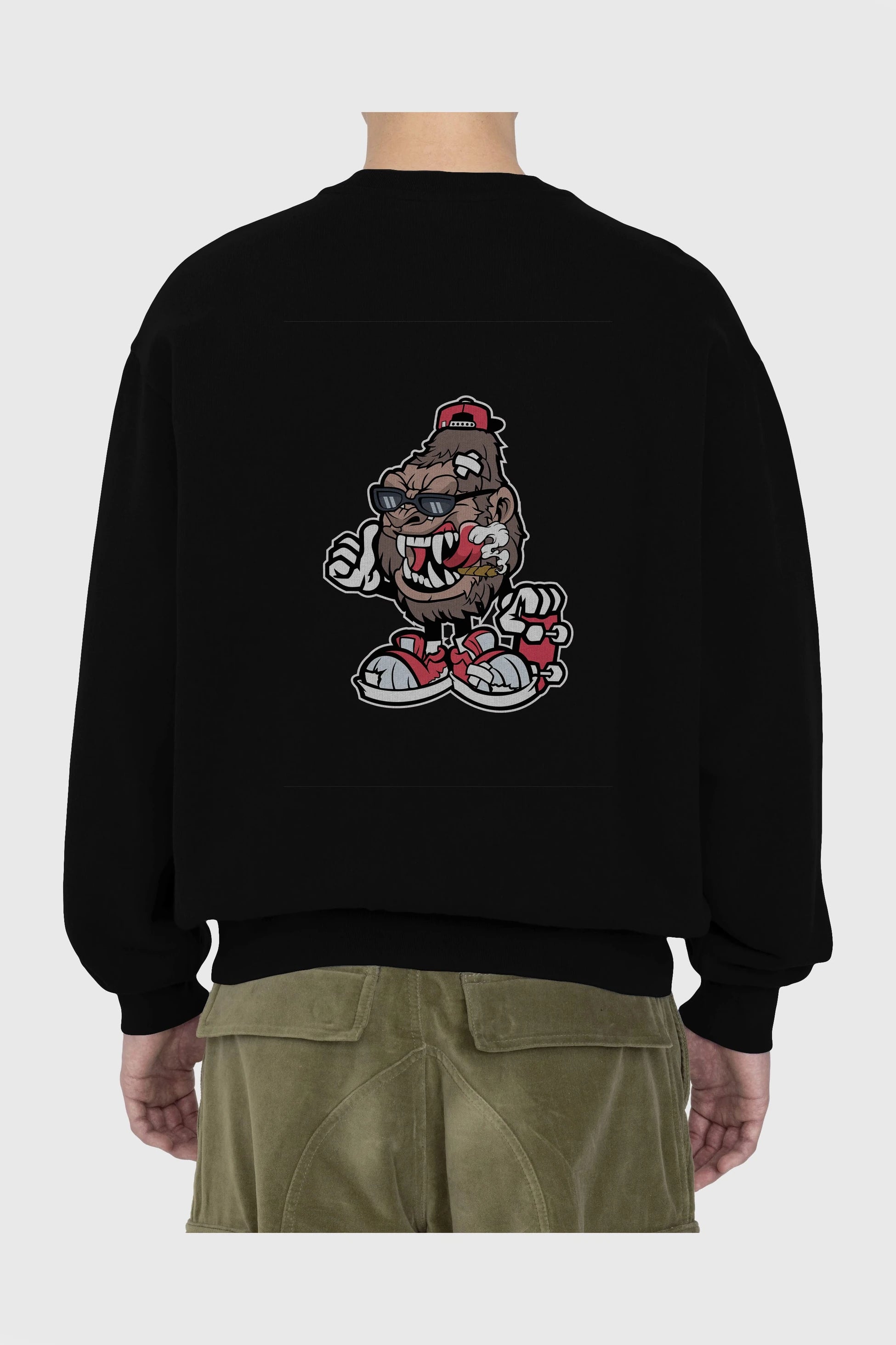 Gorilla Skater Arka Baskılı Oversize Sweatshirt Erkek Kadın Unisex