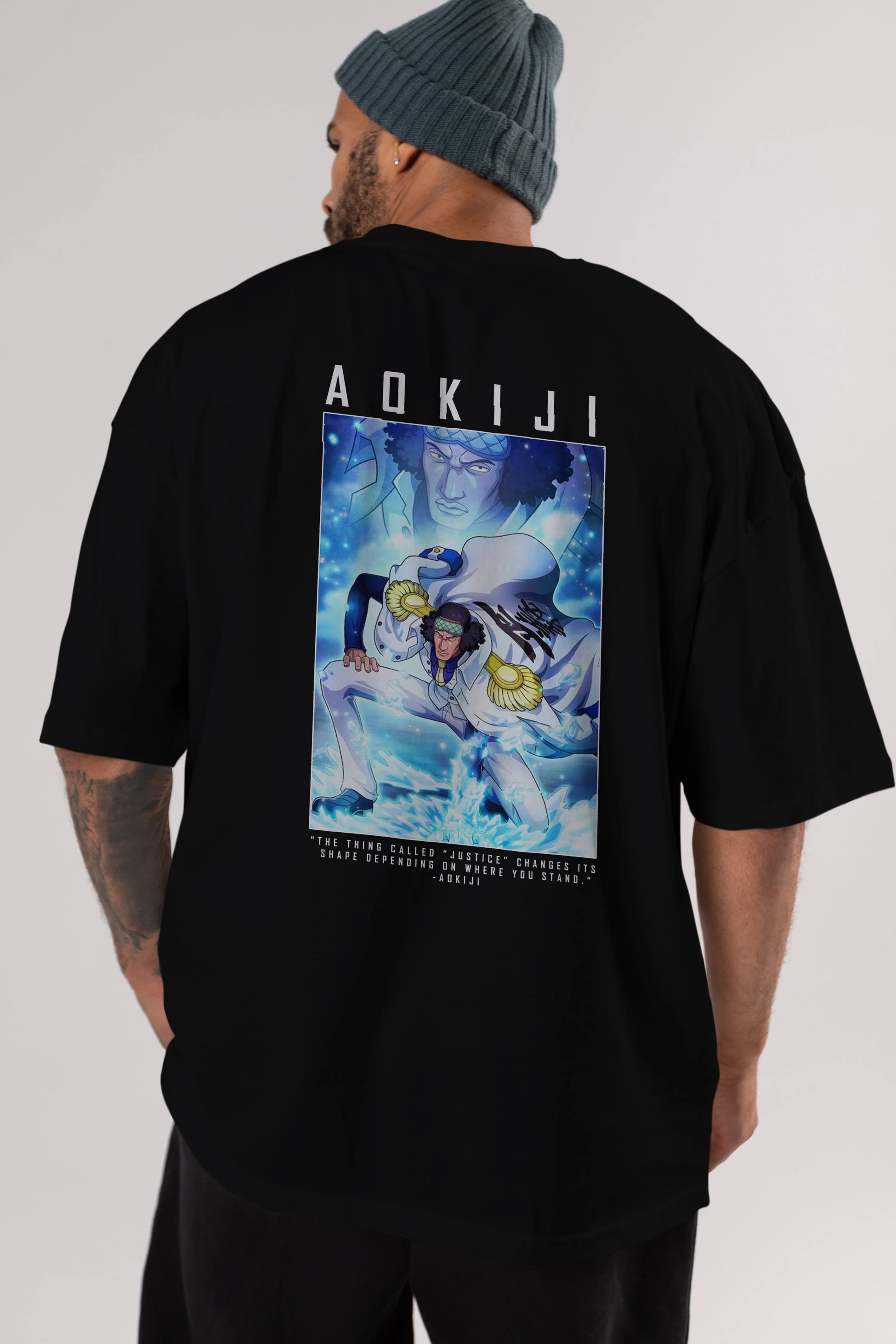 Kuzan Anime Arka Baskılı Oversize t-shirt Erkek Kadın Unisex %100 pamuk tişort