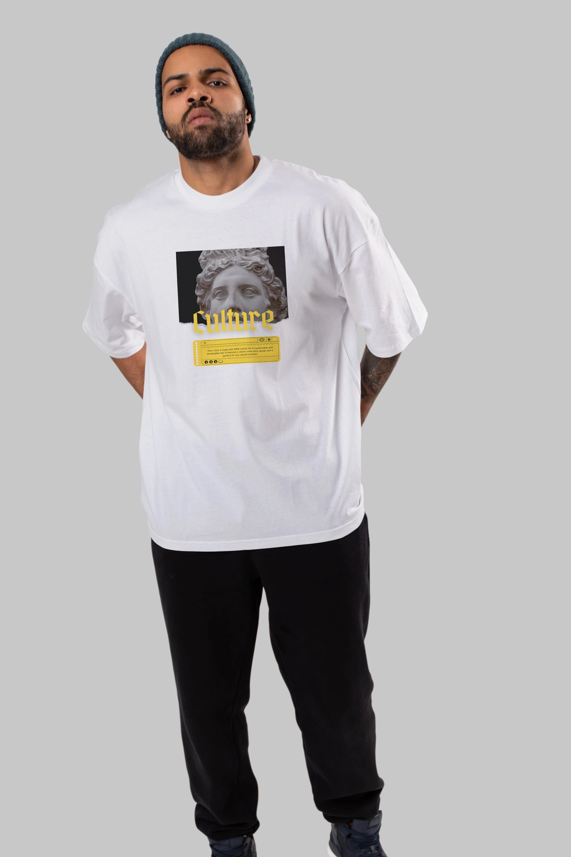 Culture Yazılı Ön Baskılı Oversize t-shirt Erkek Kadın Unisex