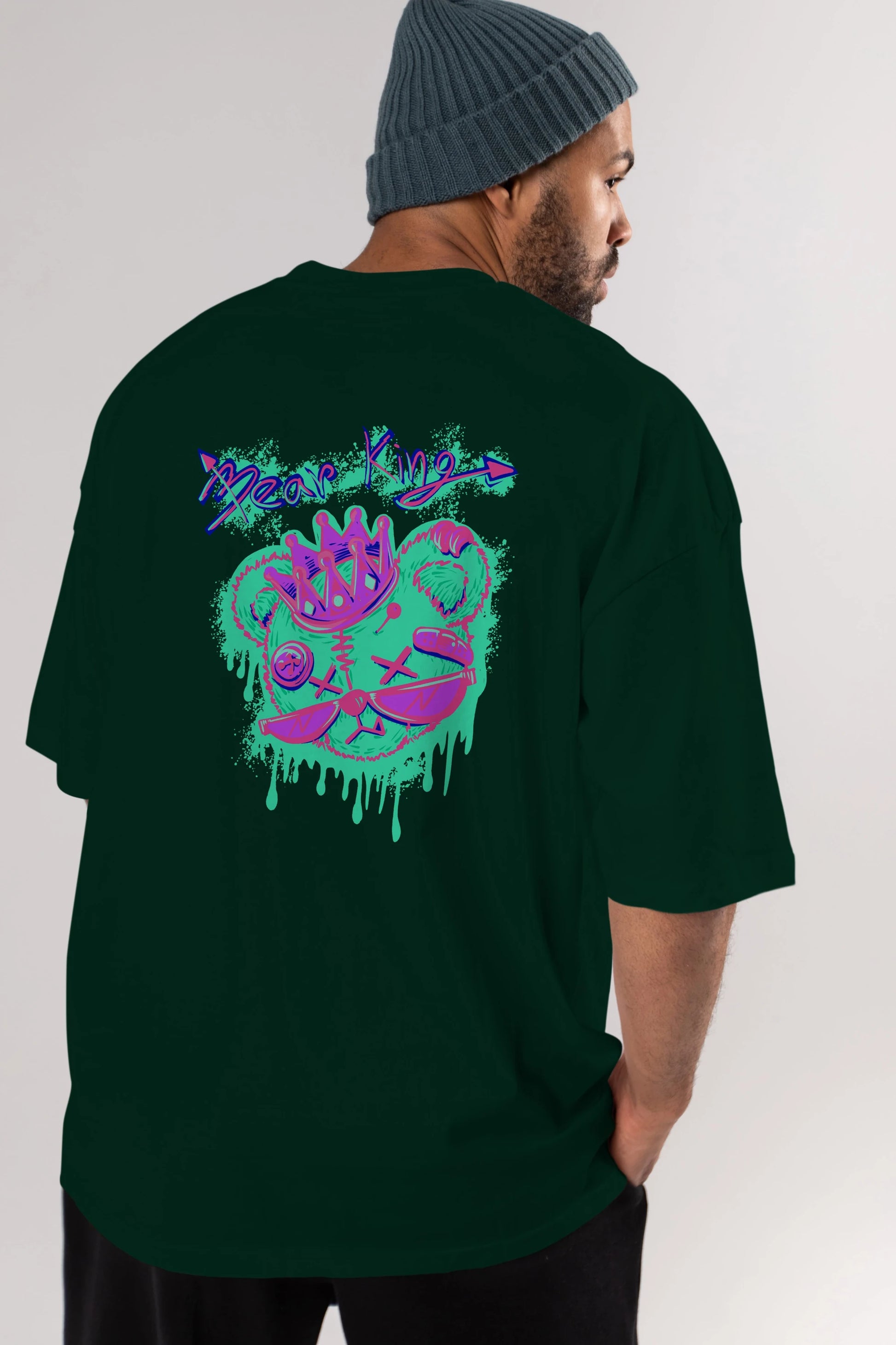 Bear King Arka Baskılı Oversize t-shirt Erkek Kadın Unisex
