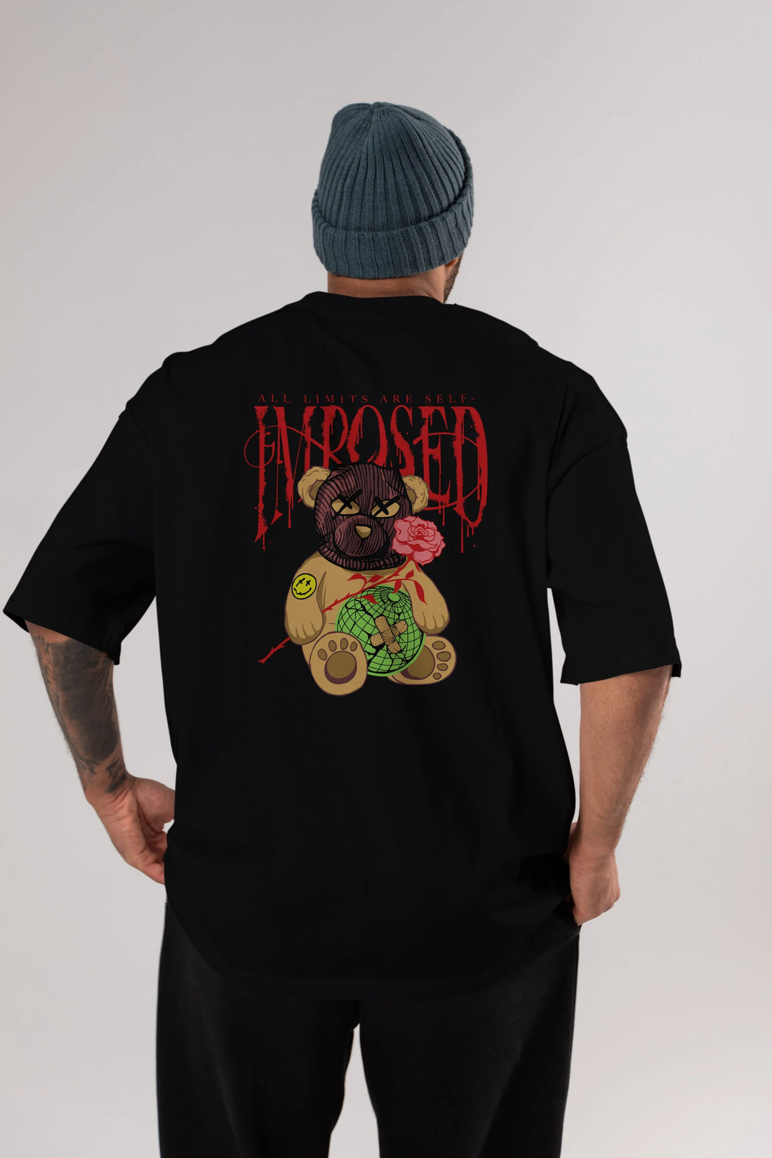 All Limits Bear Arka Baskılı Oversize t-shirt Erkek Kadın Unisex