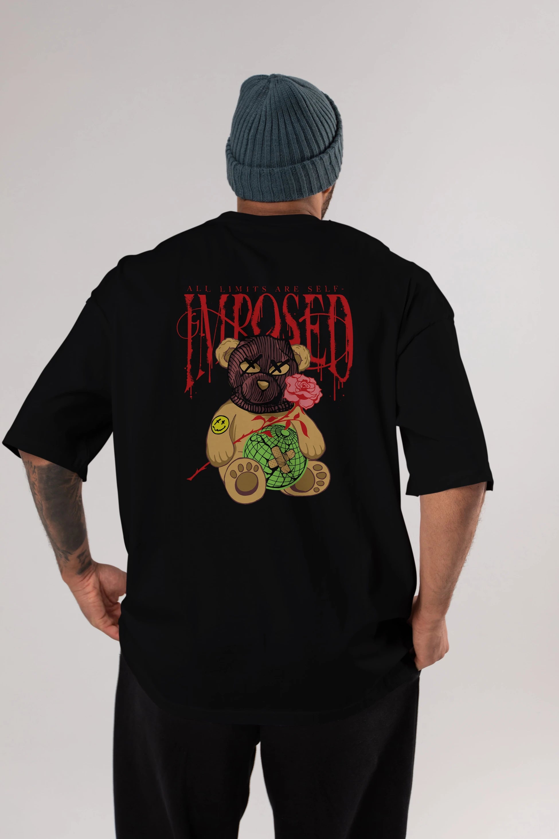 All Limits Bear Arka Baskılı Oversize t-shirt Erkek Kadın Unisex