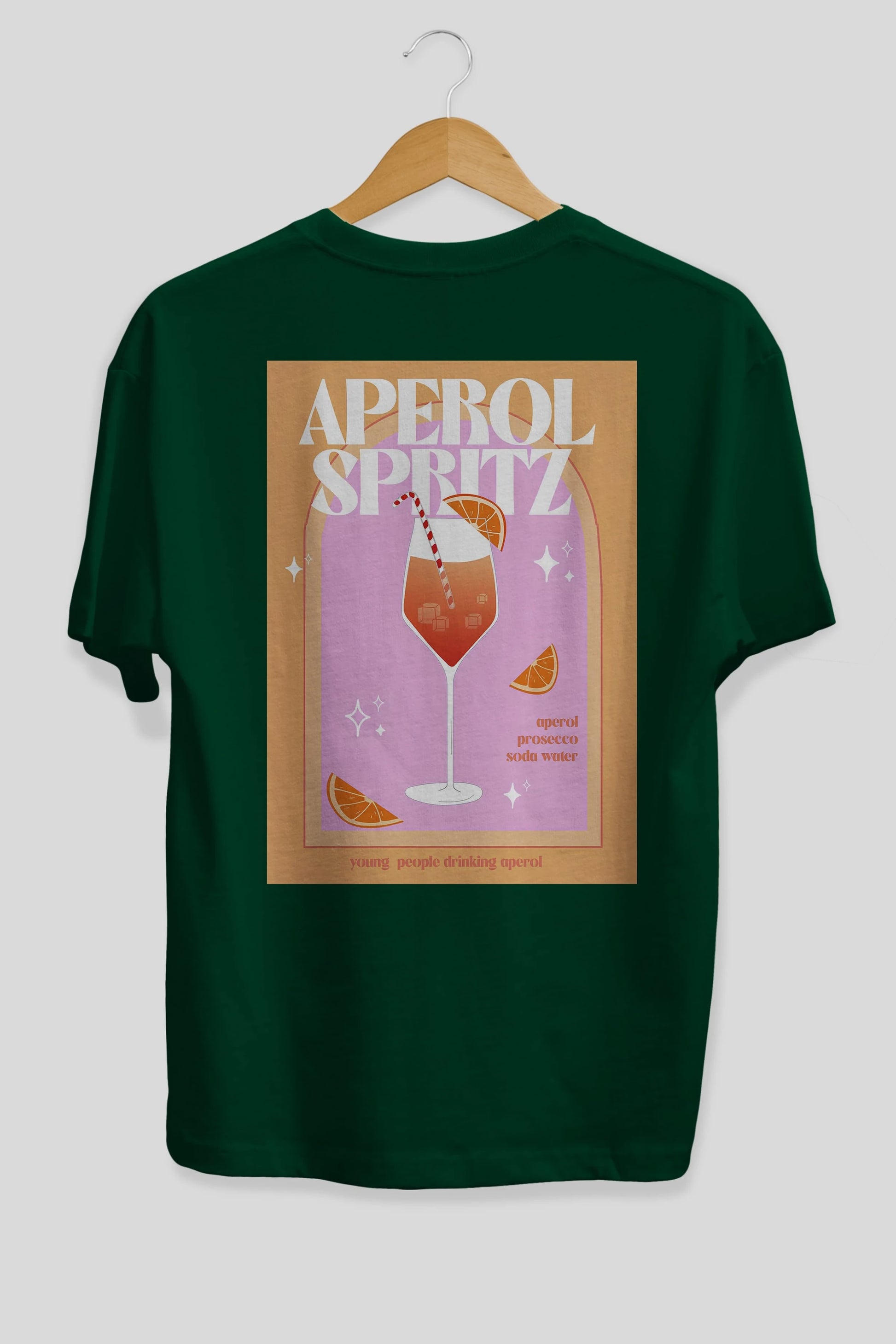 Aperol Spritz 2 Arka Baskılı Oversize t-shirt Erkek Kadın Unisex %100 Pamuk Bisiklet Yaka tişort