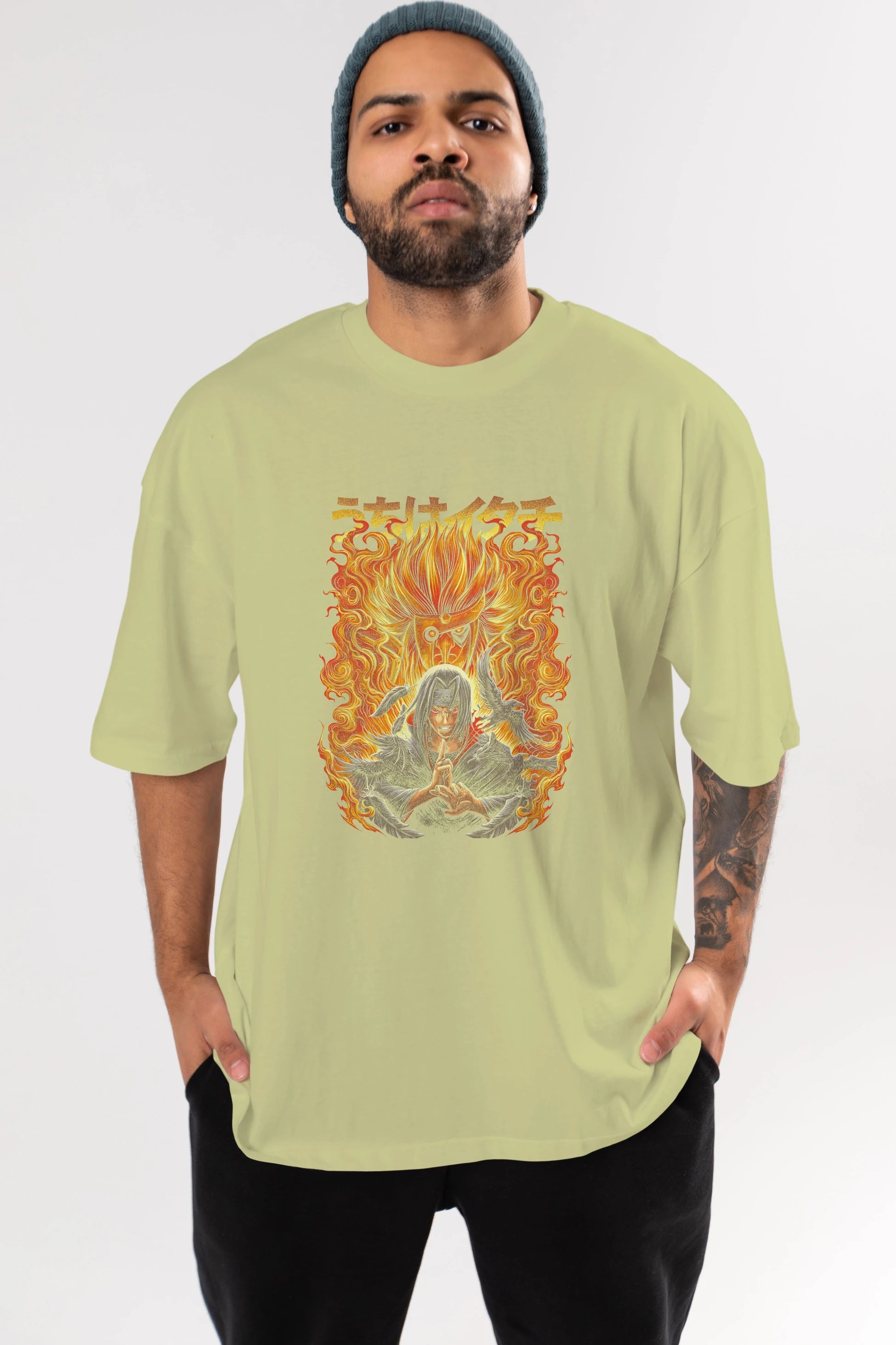 NARUTO ITACHI UCHIHA Anime Ön Baskılı Oversize t-shirt %100 pamuk Erkek Kadın Unisex
