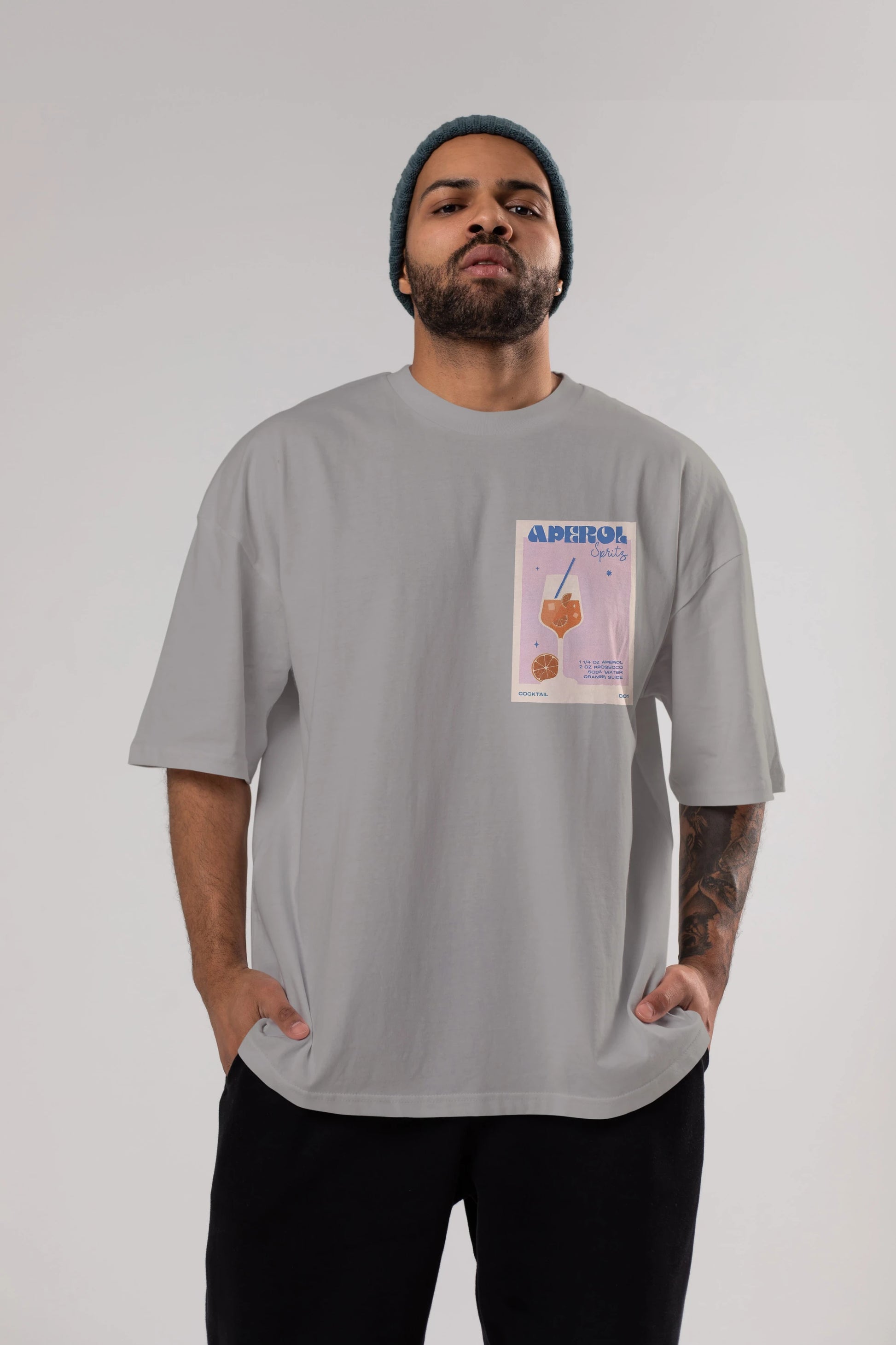 Aperol Spritz Ön Sol Baskılı Oversize t-shirt Erkek Kadın Unisex %100 Pamuk Bisiklet Yaka tişort