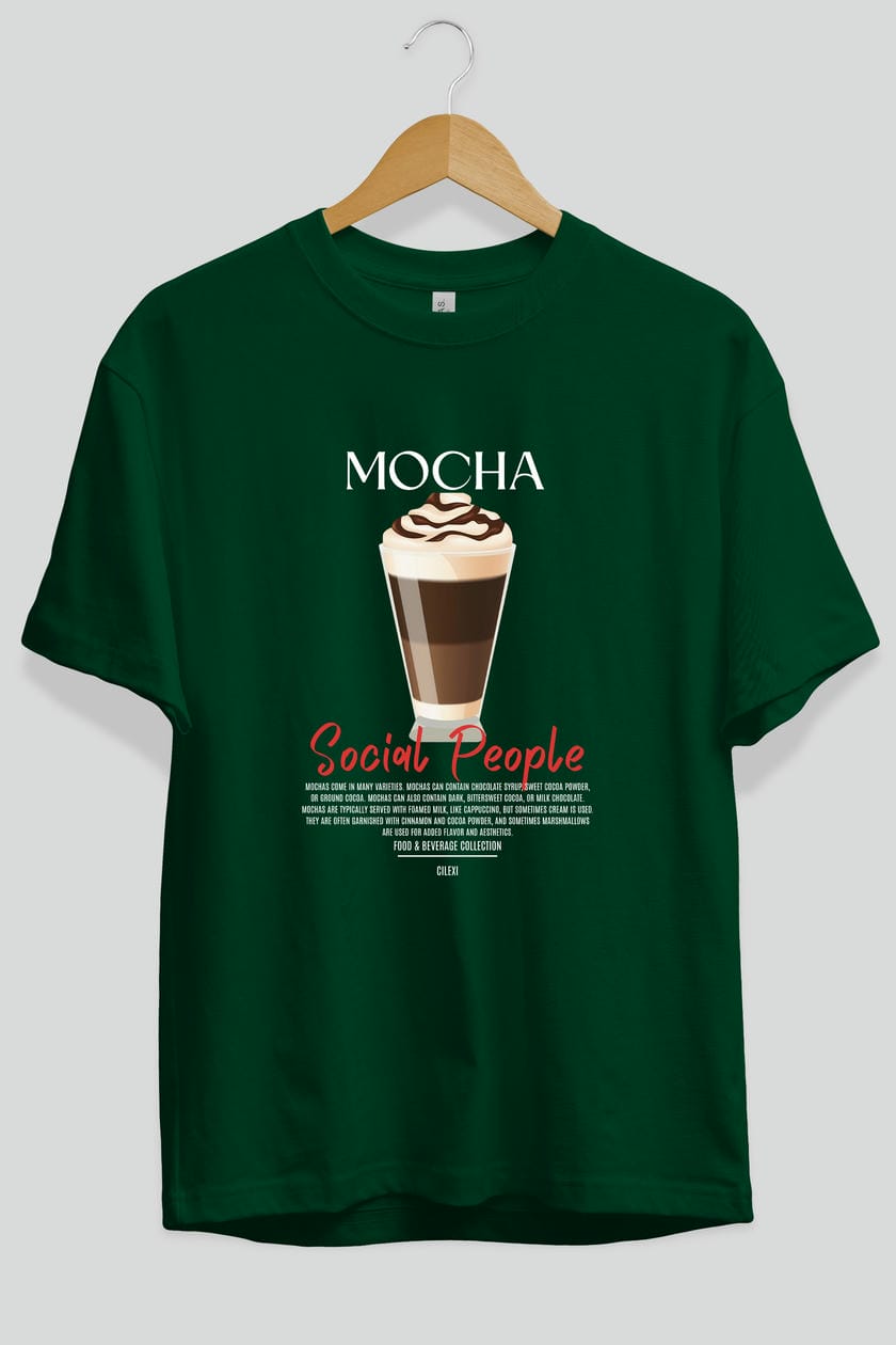 Mocha Kokteyl Serisi ön Baskılı Oversize t-shirt Erkek Kadın %100 Pamuk Bisiklet Yaka tişort