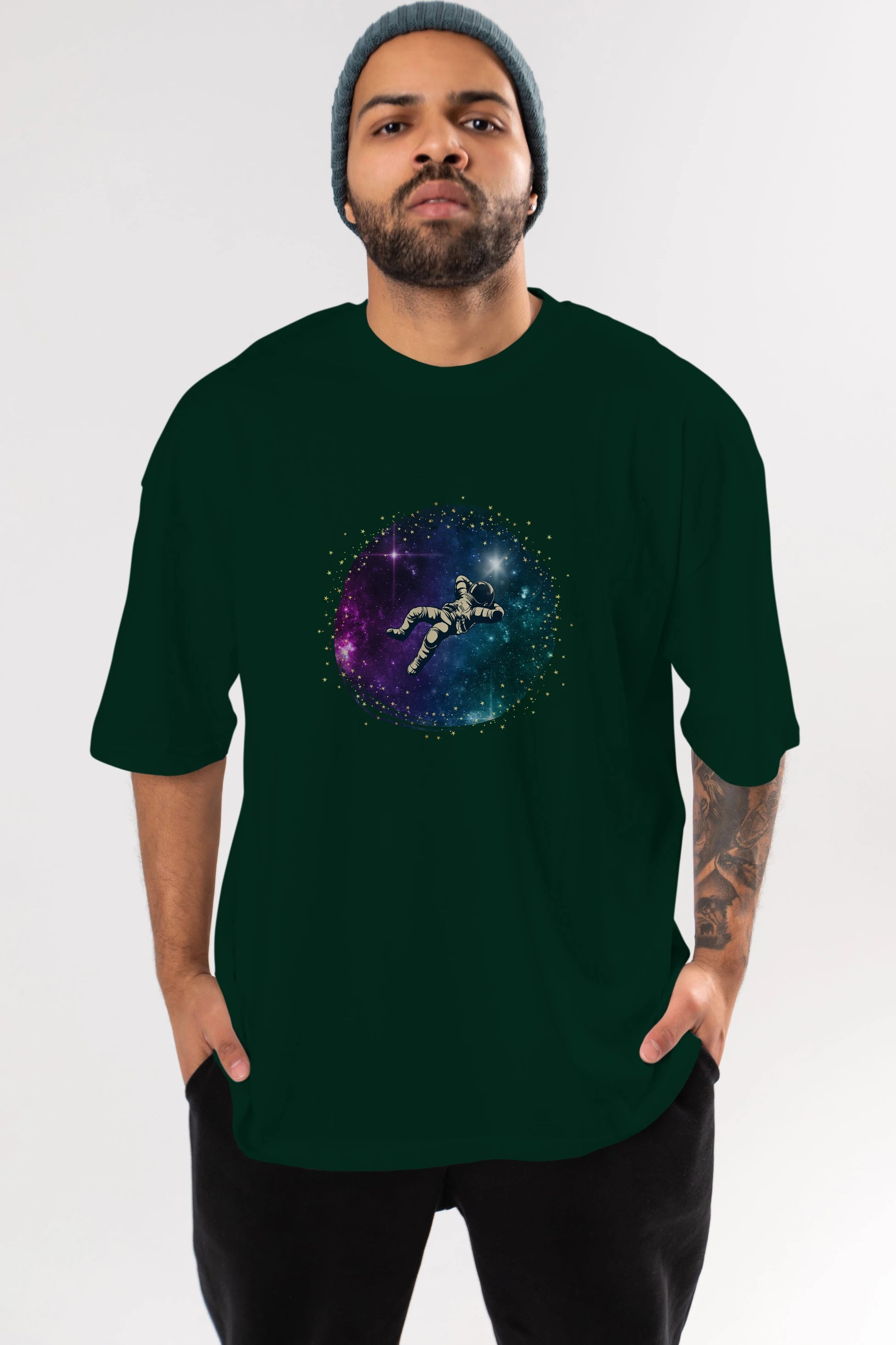Astronaut in the Galaxy Ön Baskılı Oversize t-shirt Erkek Kadın Unisex