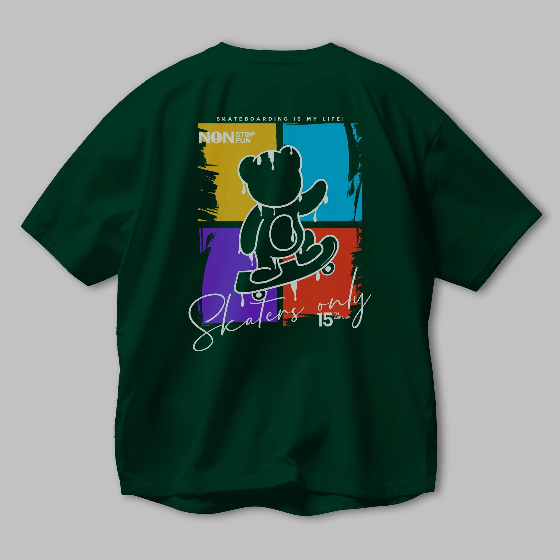 Skaters Only Bear Arka Baskılı Oversize t-shirt Erkek Kadın Unisex