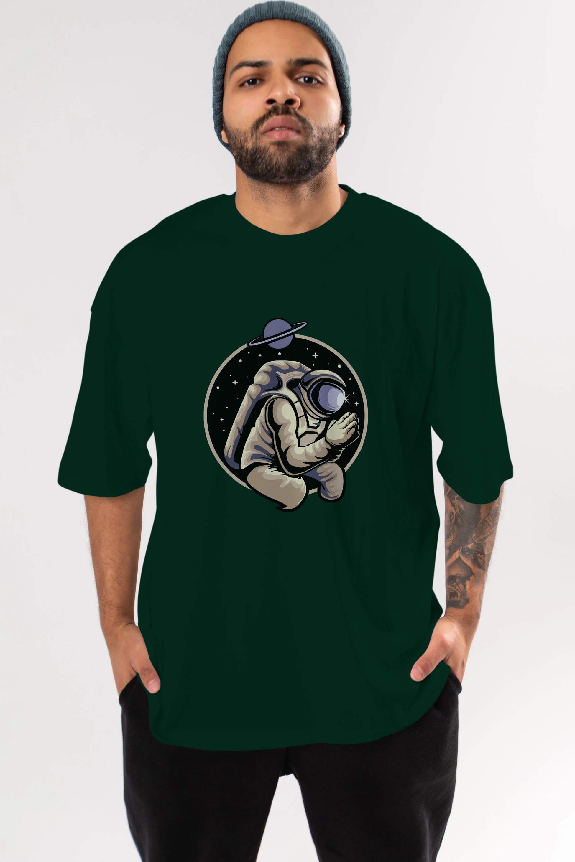 Astronaut Praying Ön Baskılı Oversize t-shirt Erkek Kadın Unisex