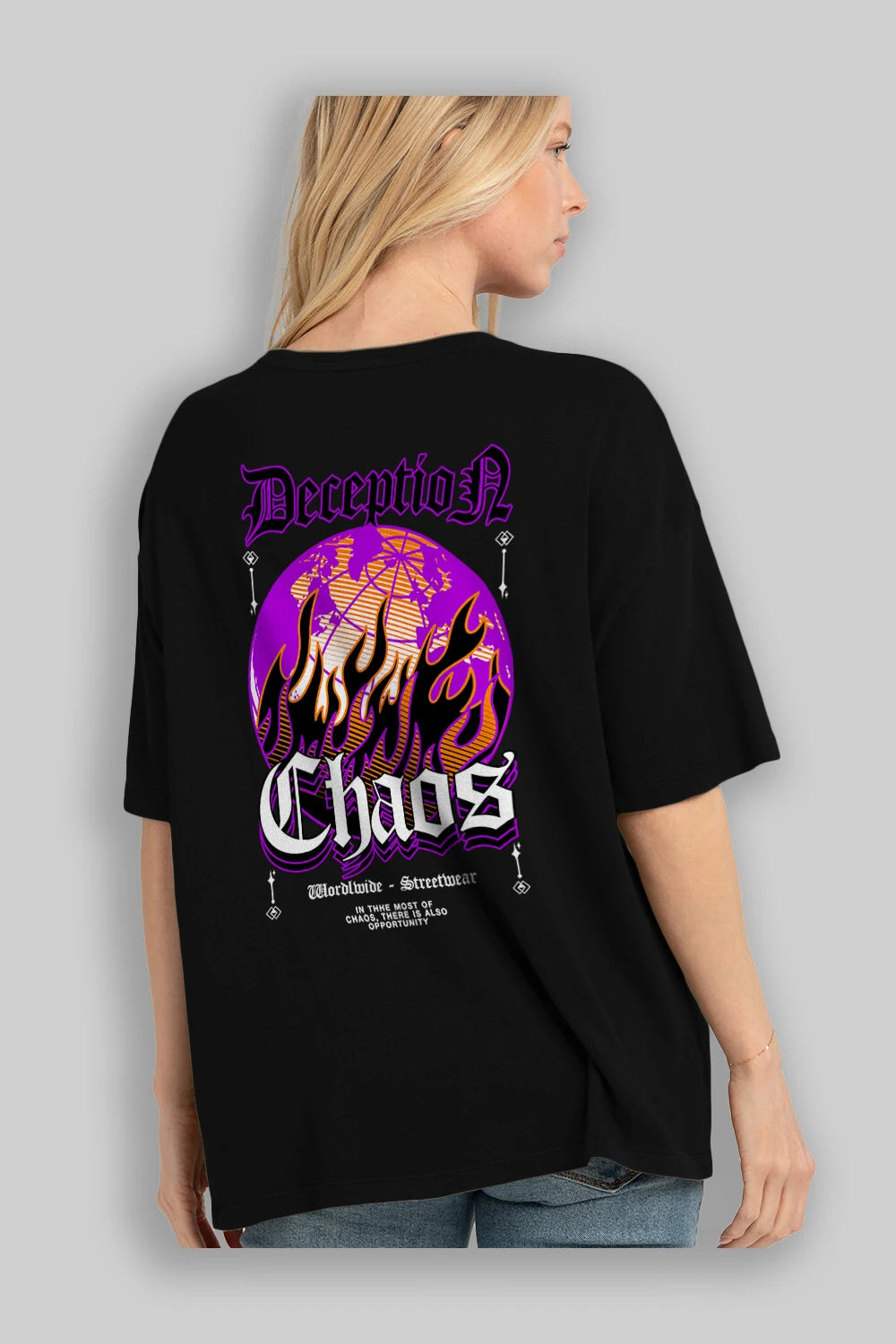 Deception Chaos Arka Baskılı Oversize t-shirt Erkek Kadın Unisex