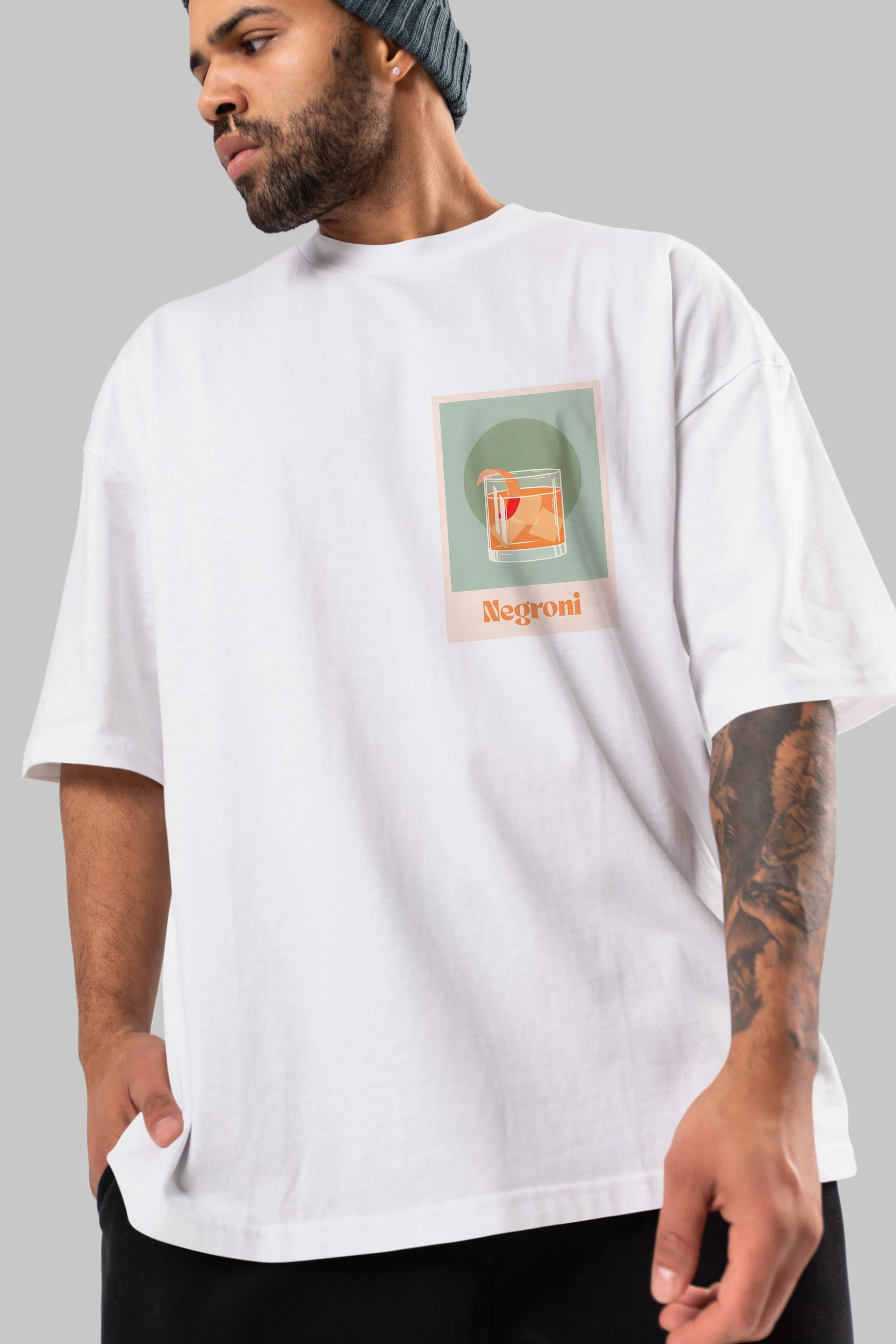 Negroni 5 Ön Sol Baskılı Oversize t-shirt Erkek Kadın Unisex %100 Pamuk Bisiklet Yaka tişort