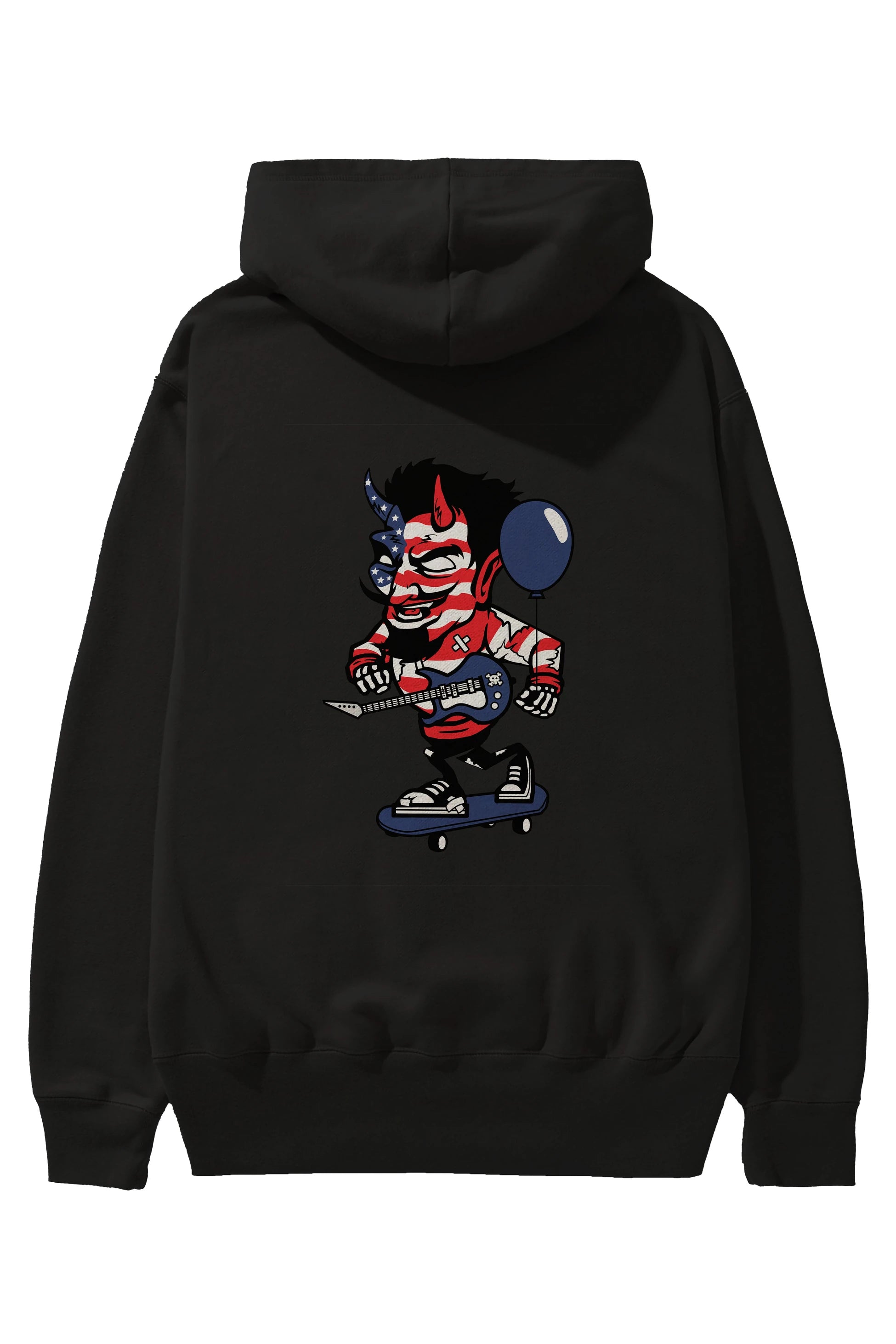 American Devil Skater Arka Baskılı Hoodie Oversize Kapüşonlu Sweatshirt Erkek Kadın Unisex