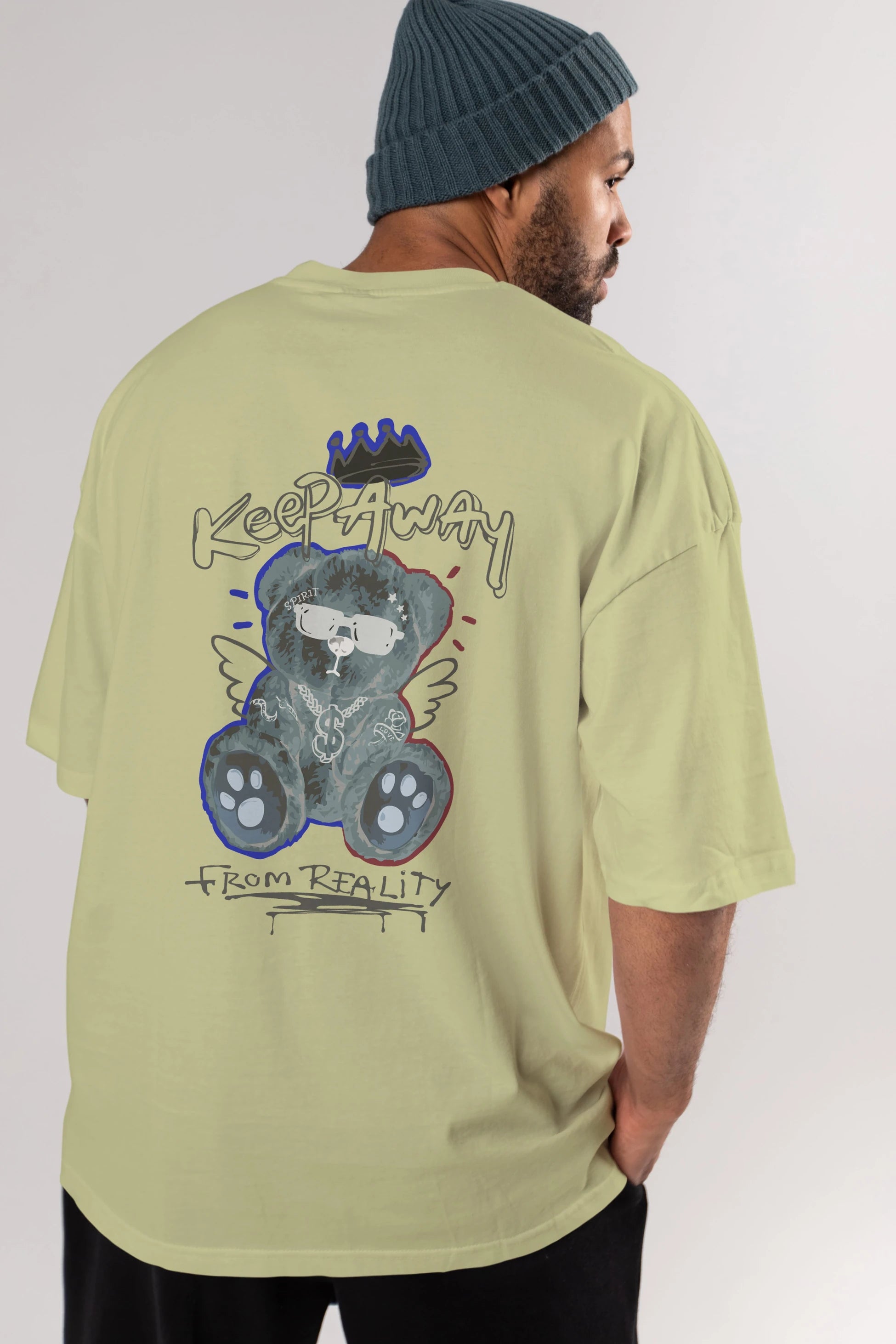Keep Away Bear Arka Baskılı Oversize t-shirt Erkek Kadın Unisex