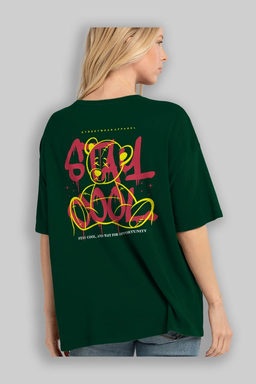 Teddy Bear Stay Cool 2 Arka Baskılı Oversize t-shirt Erkek Kadın Unisex