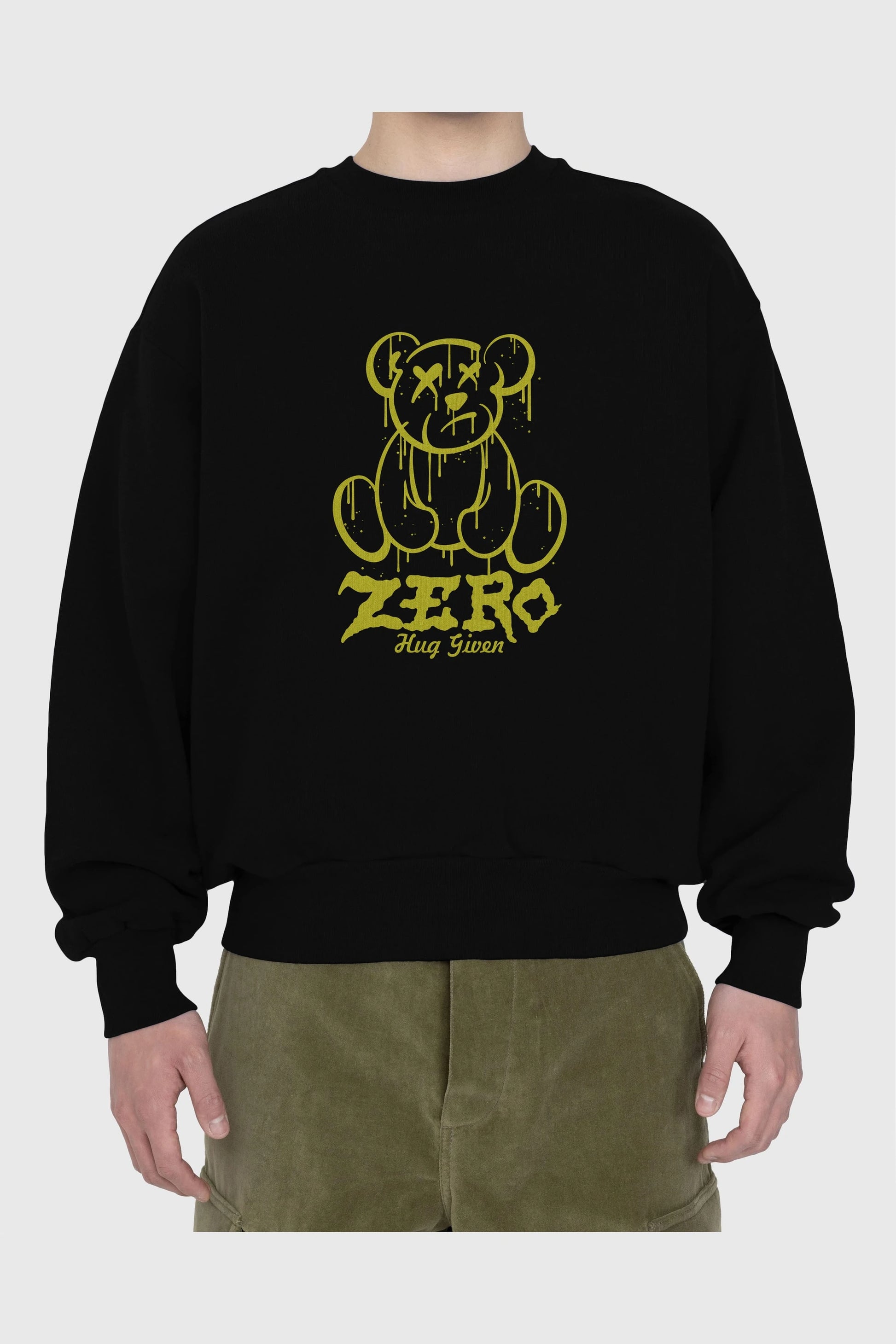 Zero Hug Given Bear Ön Baskılı Oversize Sweatshirt Erkek Kadın Unisex