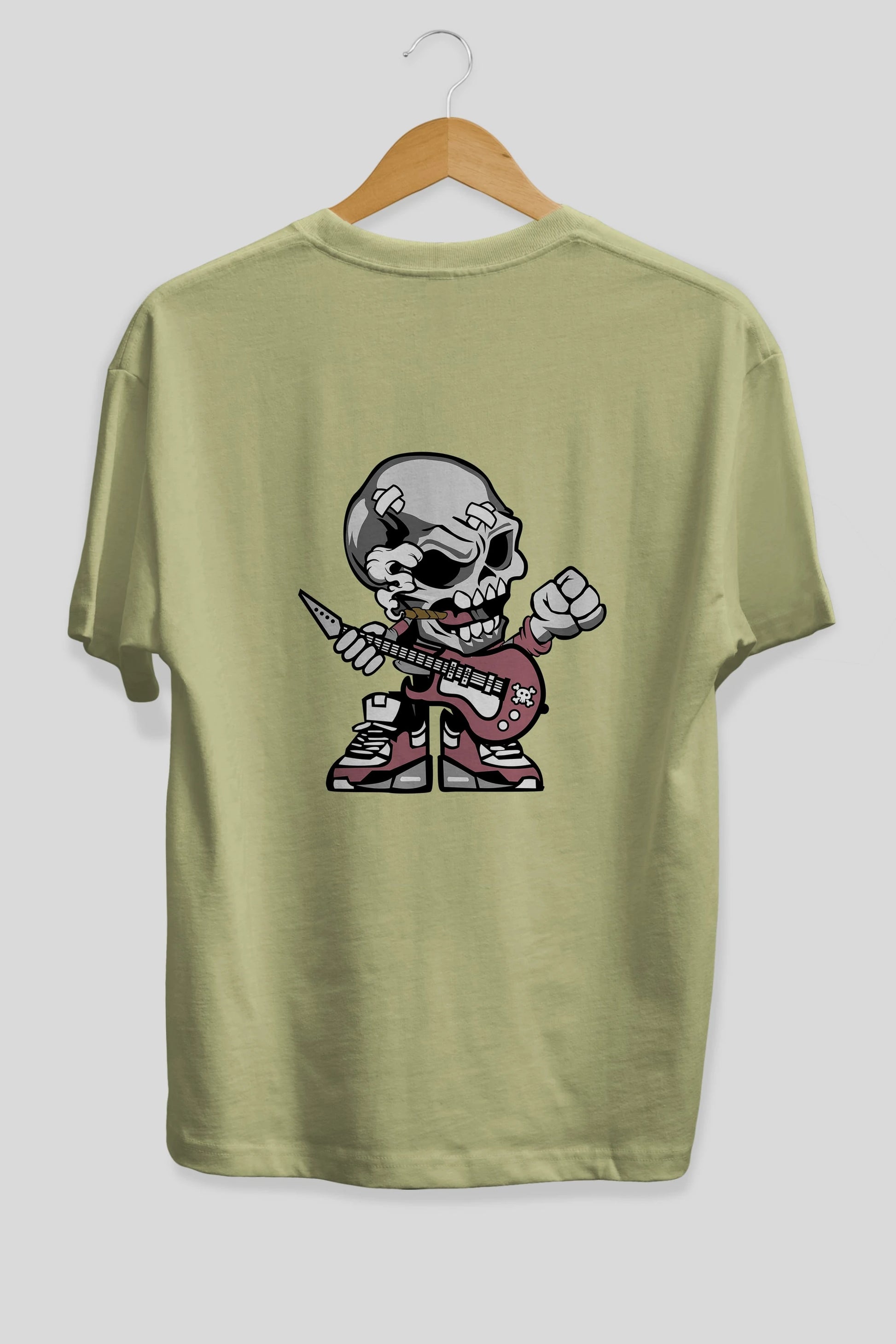 Skull Rockstar Arka Baskılı Oversize t-shirt Erkek Kadın Unisex %100 Pamuk tişort