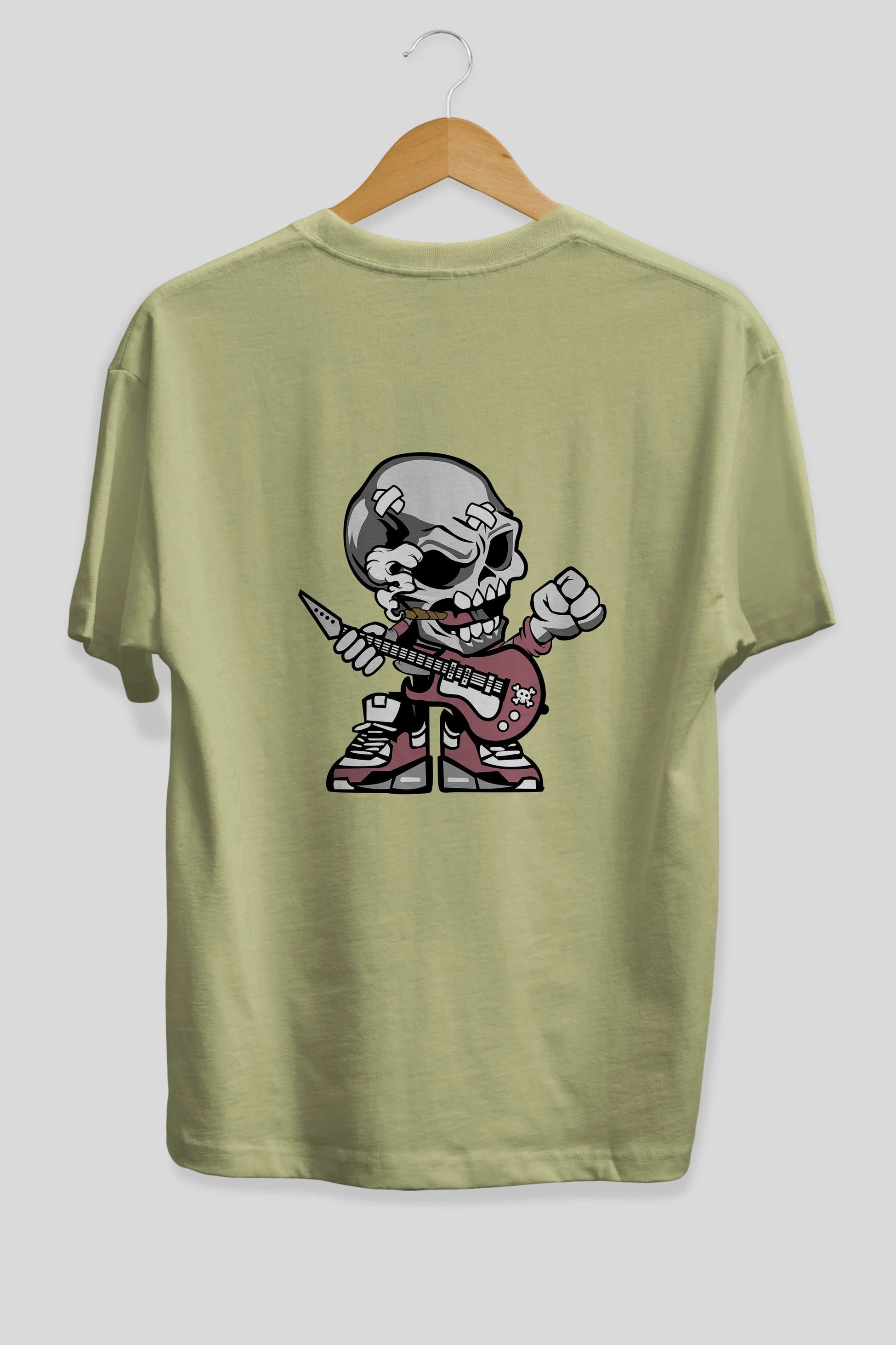 Skull Rockstar Arka Baskılı Oversize t-shirt Erkek Kadın Unisex %100 Pamuk tişort