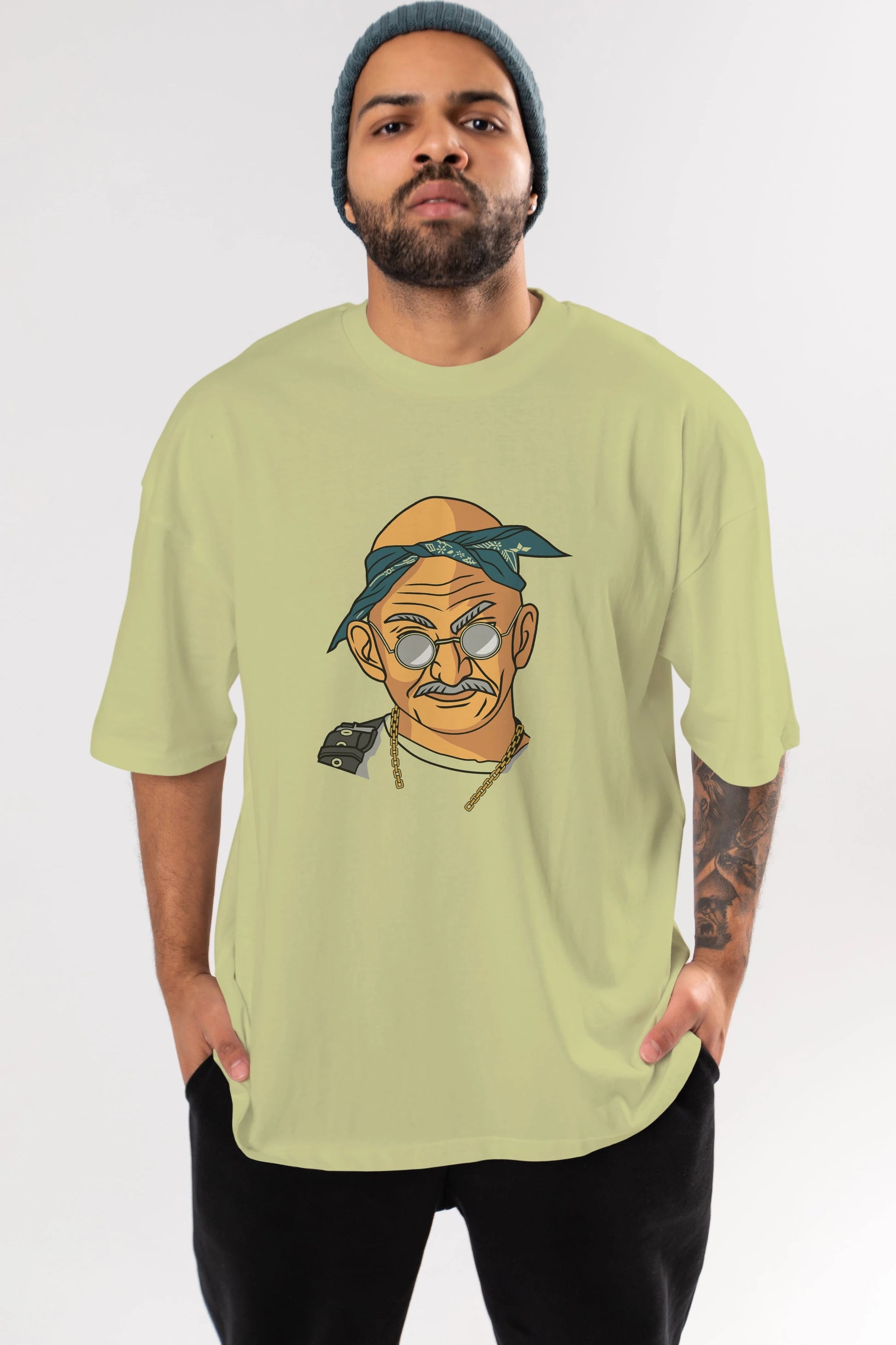 Tupac Gandhi Ön Baskılı Oversize t-shirt Erkek Kadın Unisex %100 Pamuk tişort