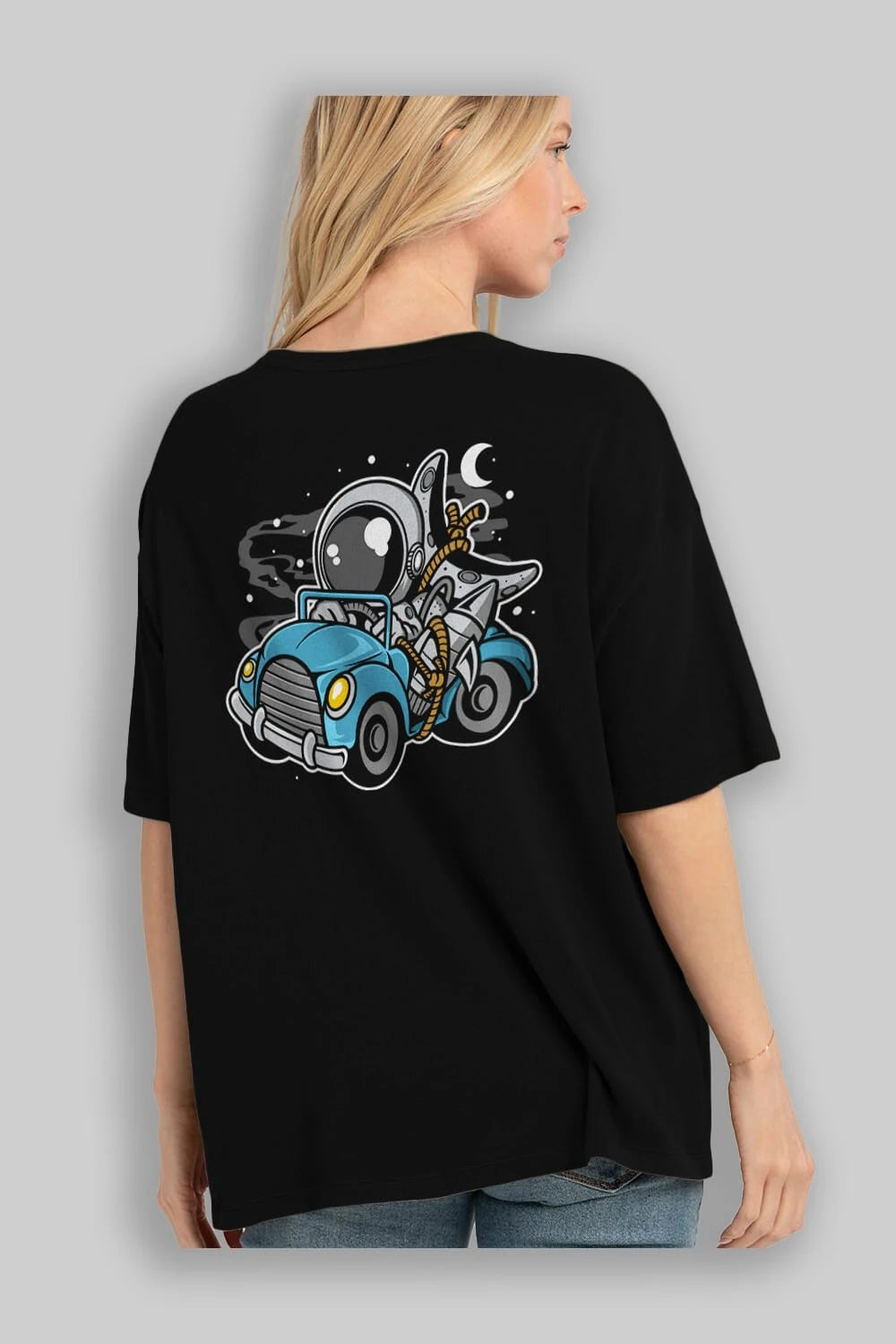 Astronaut Journey Arka Baskılı Oversize t-shirt Erkek Kadın Unisex