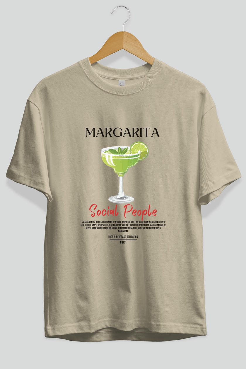 Margarita Kokteyl Serisi ön Baskılı Oversize t-shirt Erkek Kadın %100 Pamuk Bisiklet Yaka tişort
