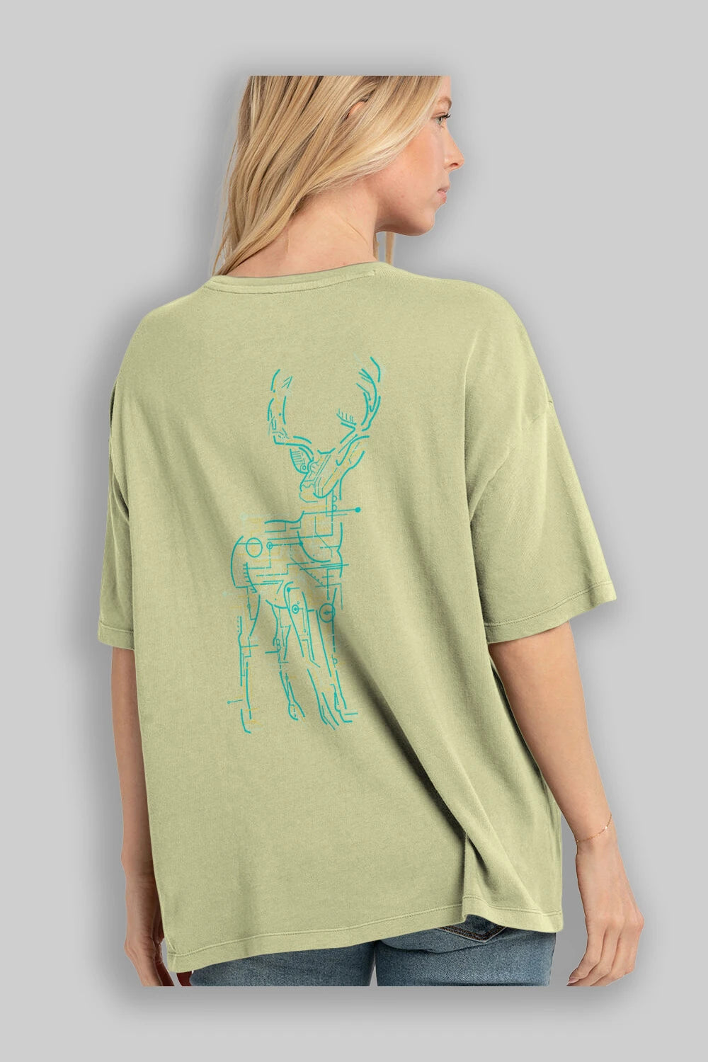 Electric Deer Arka Baskılı Oversize t-shirt %100 pamuk Erkek Kadın Unisex