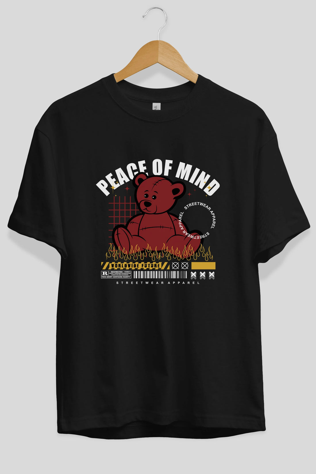 Teddy Bear Peace of Mind Ön Baskılı Oversize t-shirt Erkek Kadın Unisex