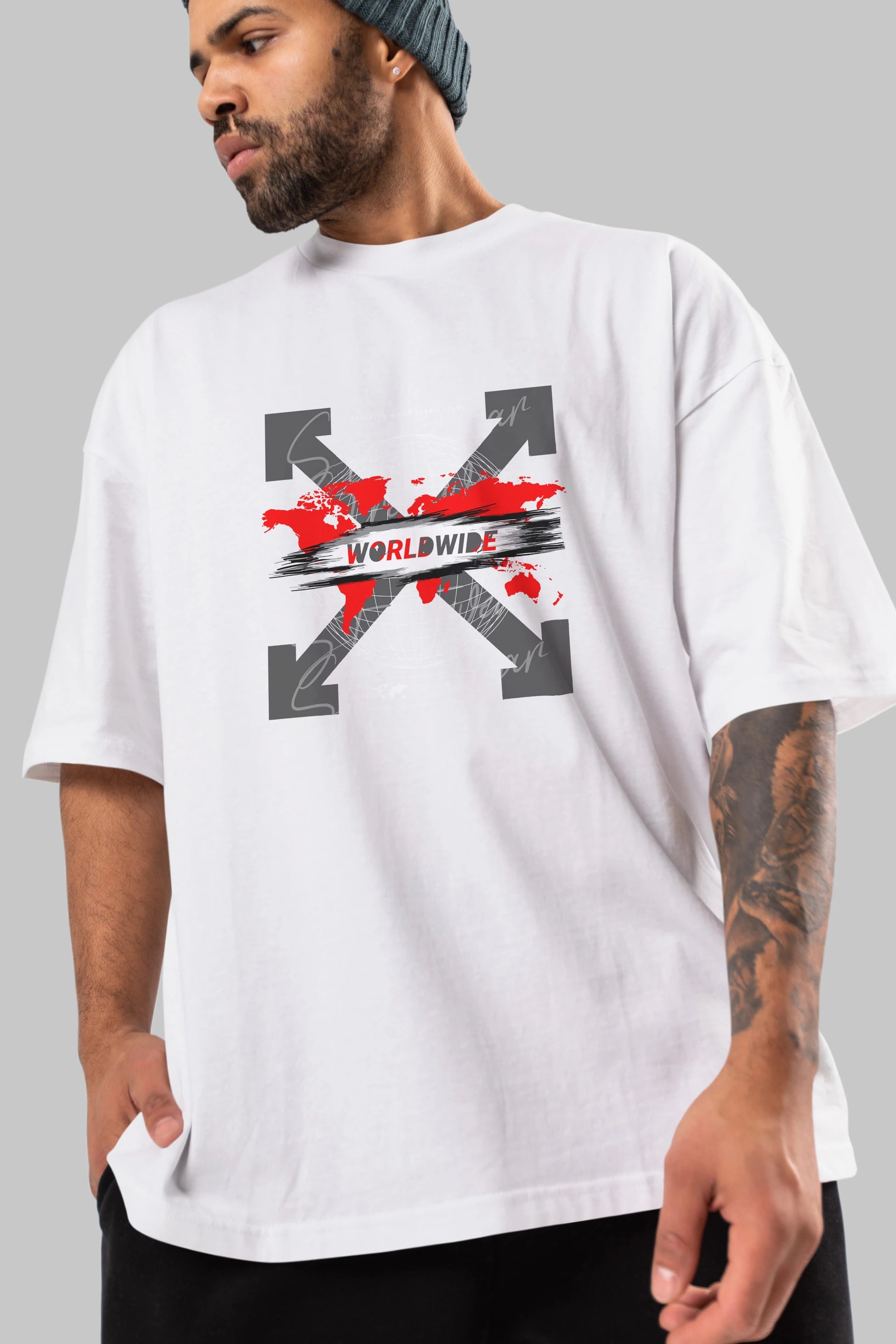 Worldwide Style Ön Baskılı Oversize t-shirt Erkek Kadın Unisex