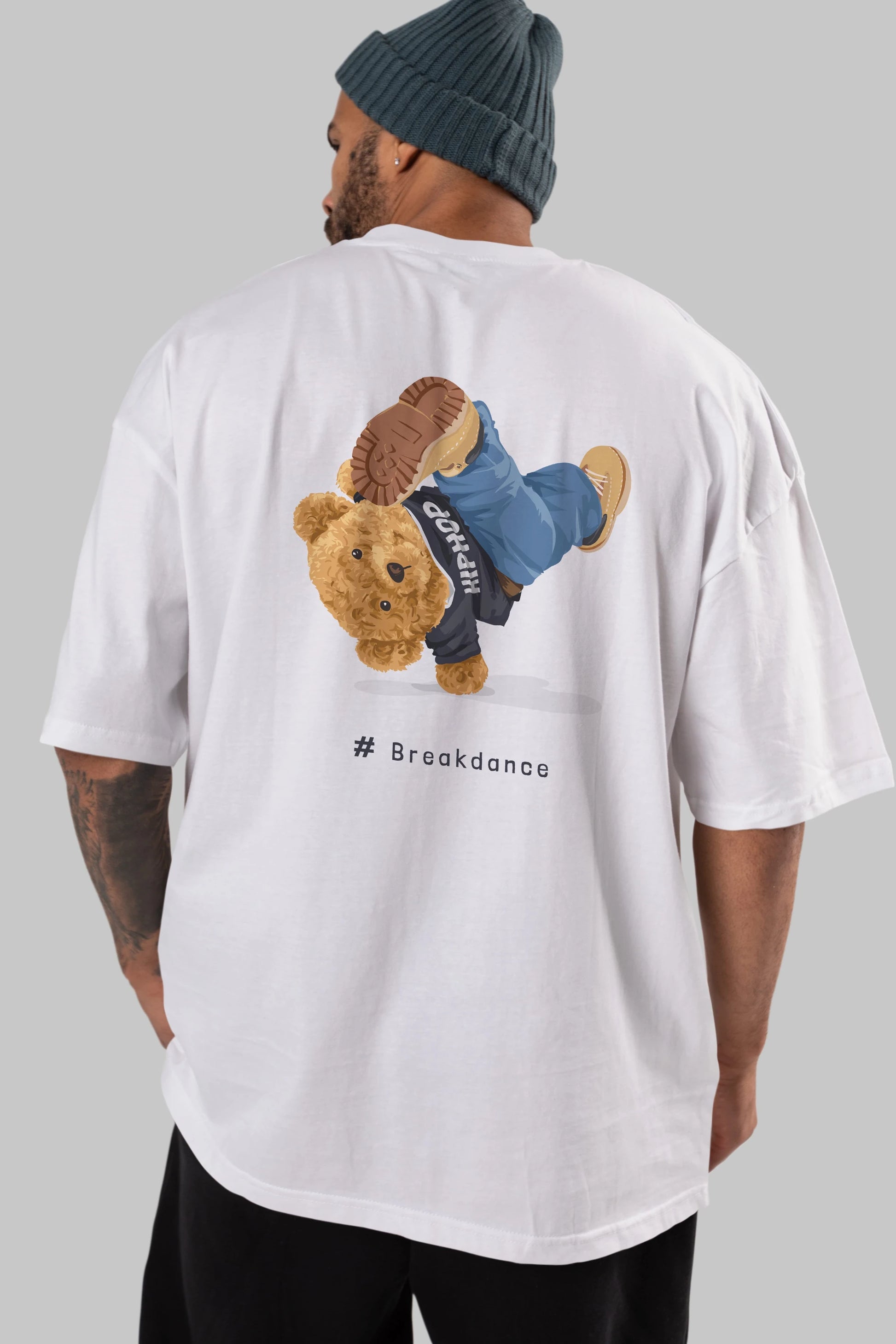 Teddy Bear Breakdance Arka Baskılı Oversize t-shirt Erkek Kadın Unisex %100 Pamuk