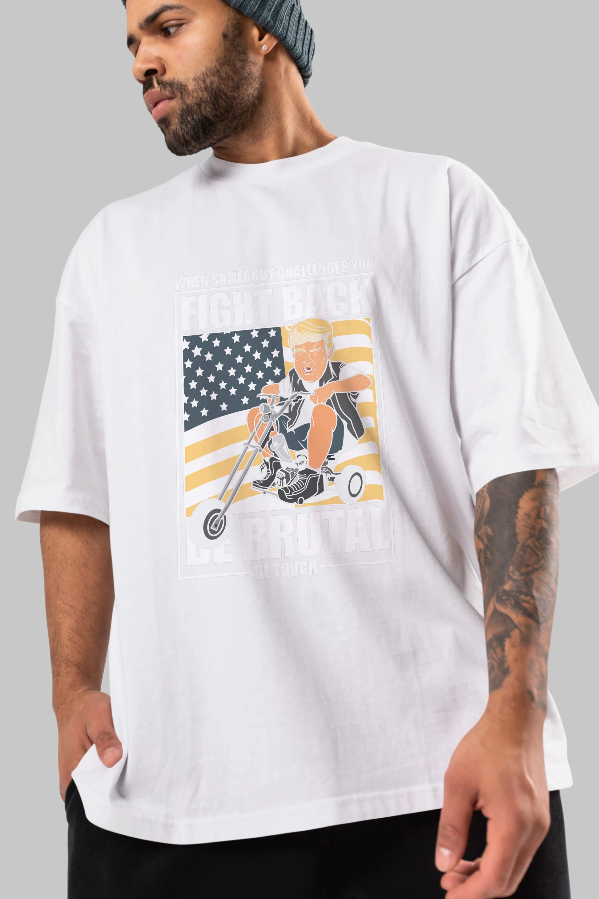 Trump Biker Ön Baskılı Oversize t-shirt Erkek Kadın Unisex %100 Pamuk tişort