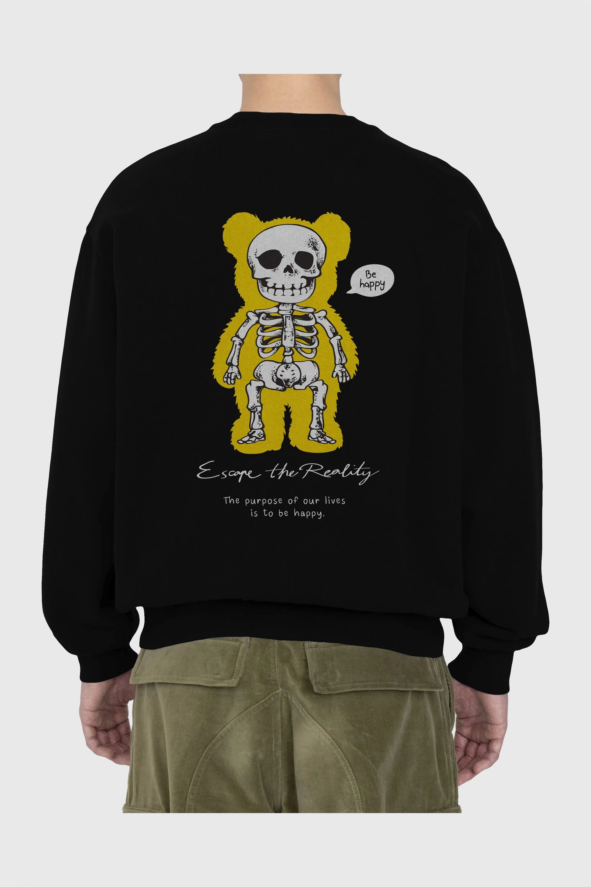 Be Happy Bear Arka Baskılı Oversize Sweatshirt Erkek Kadın Unisex