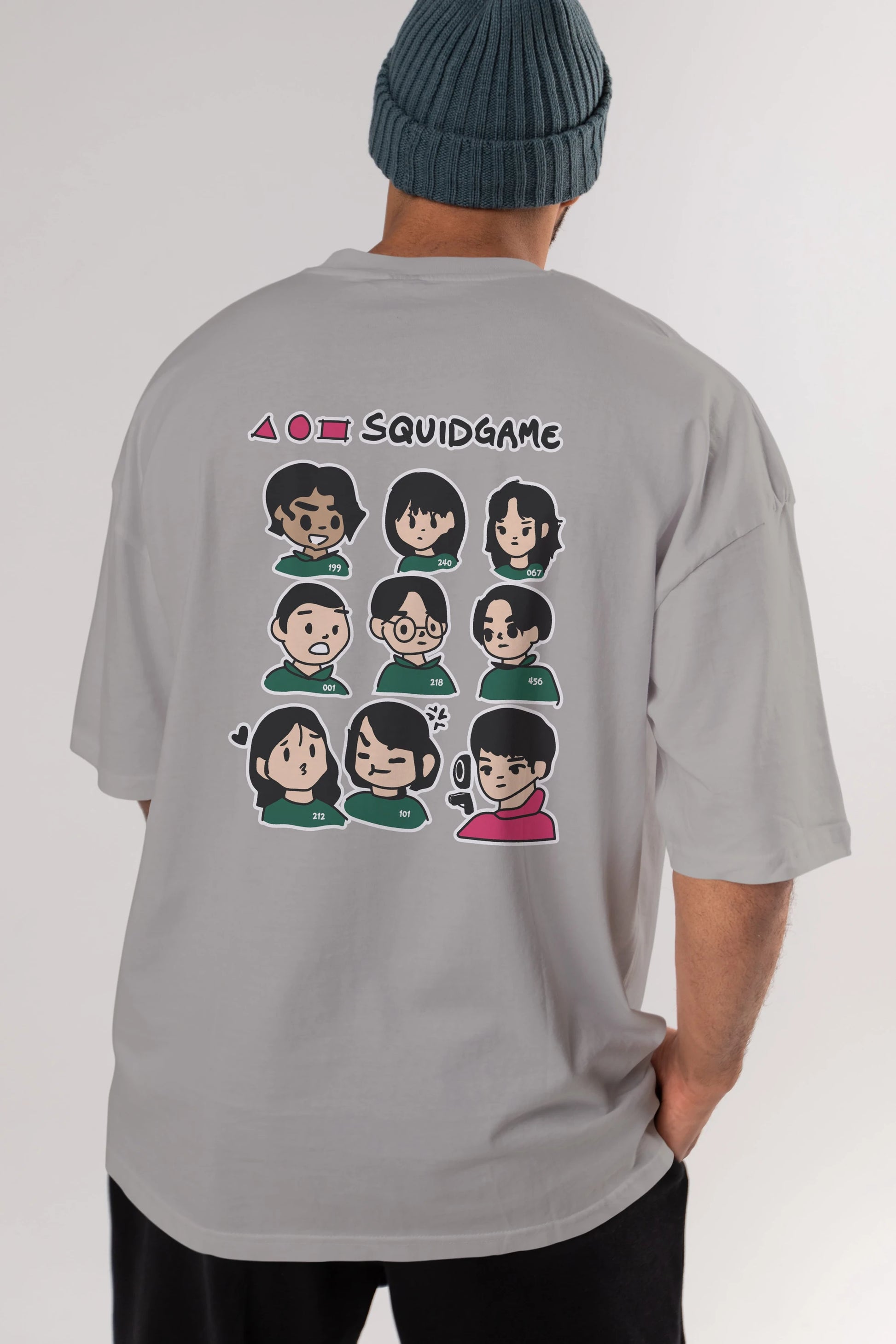 Squid Game (3) Arka Baskılı Oversize t-shirt Erkek Kadın Unisex %100 Pamuk Bisiklet Yaka tişort