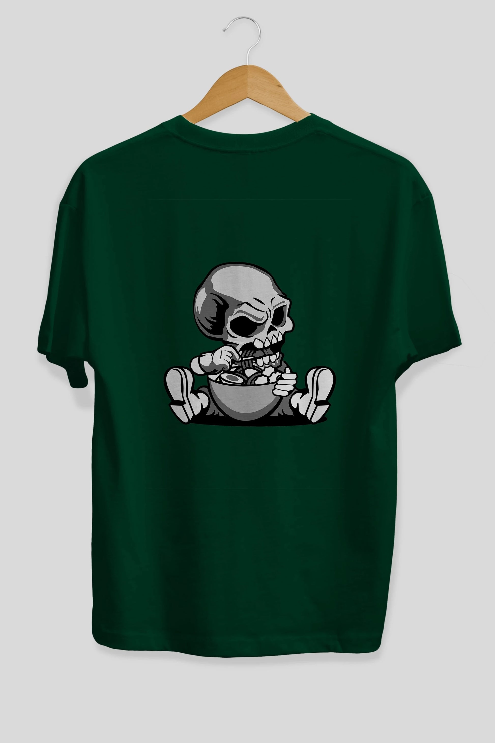 Skull Eat Ramen Arka Baskılı Oversize t-shirt Erkek Kadın Unisex %100 Pamuk tişort