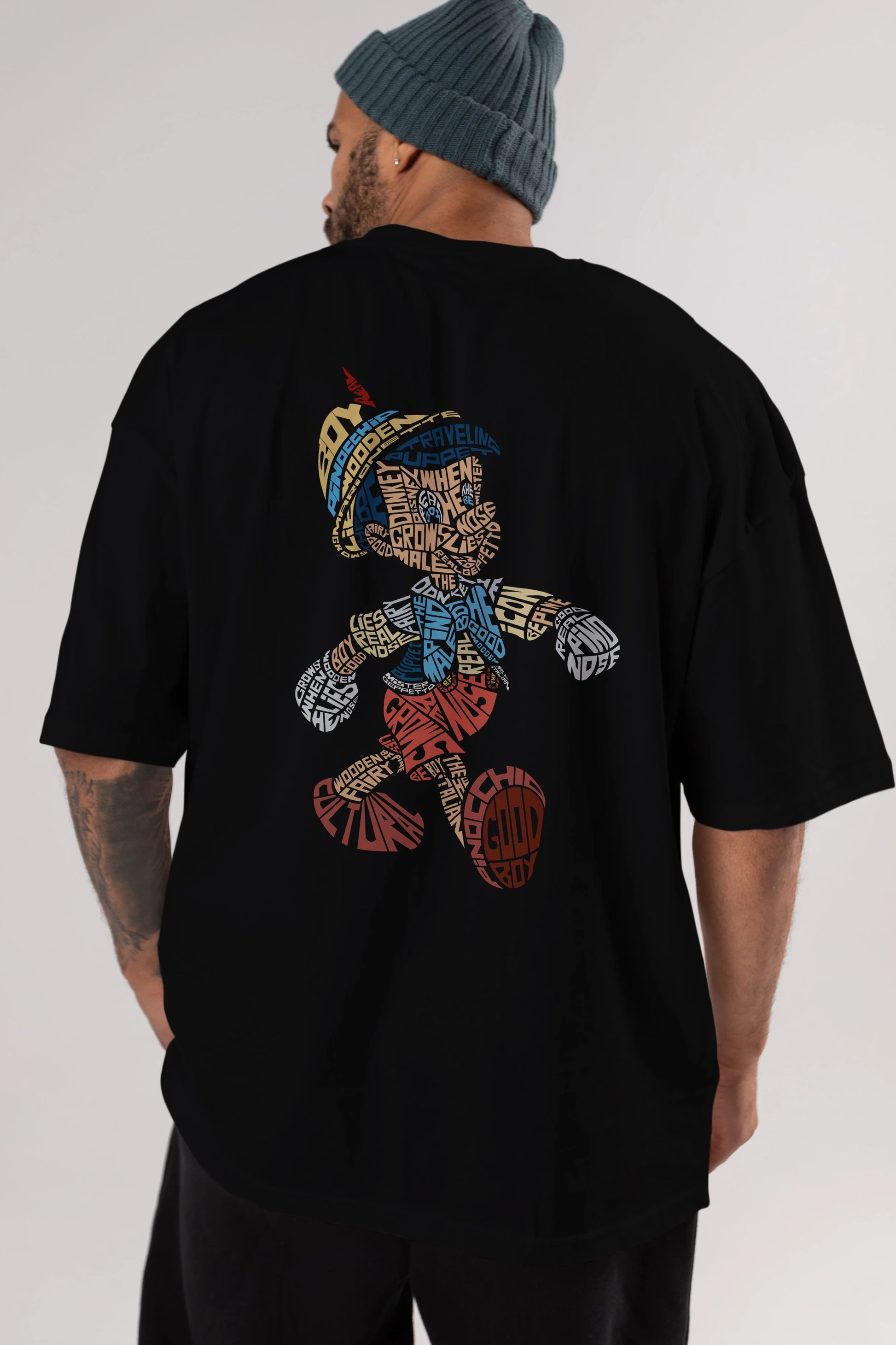 Pinokio Arka Baskılı Oversize t-shirt %100 pamuk Erkek Kadın Unisex