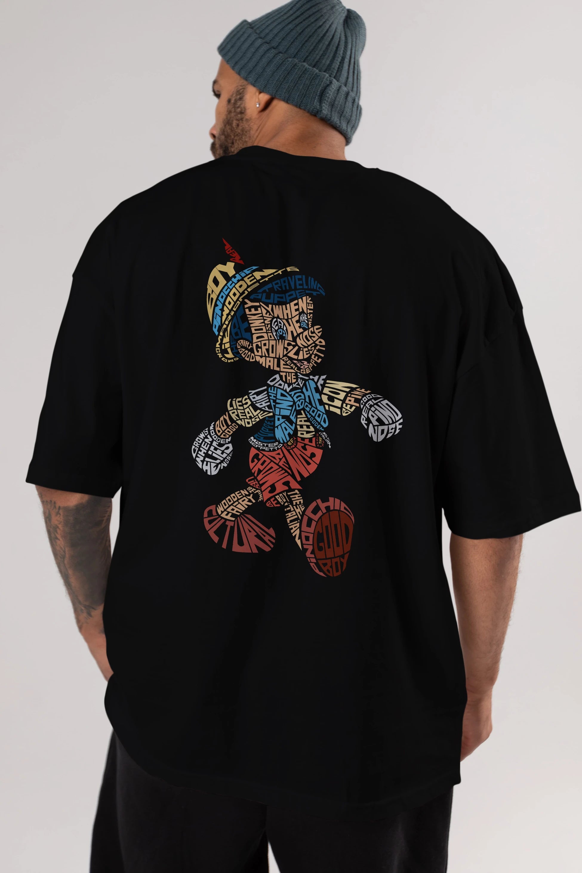 Pinokio Arka Baskılı Oversize t-shirt %100 pamuk Erkek Kadın Unisex