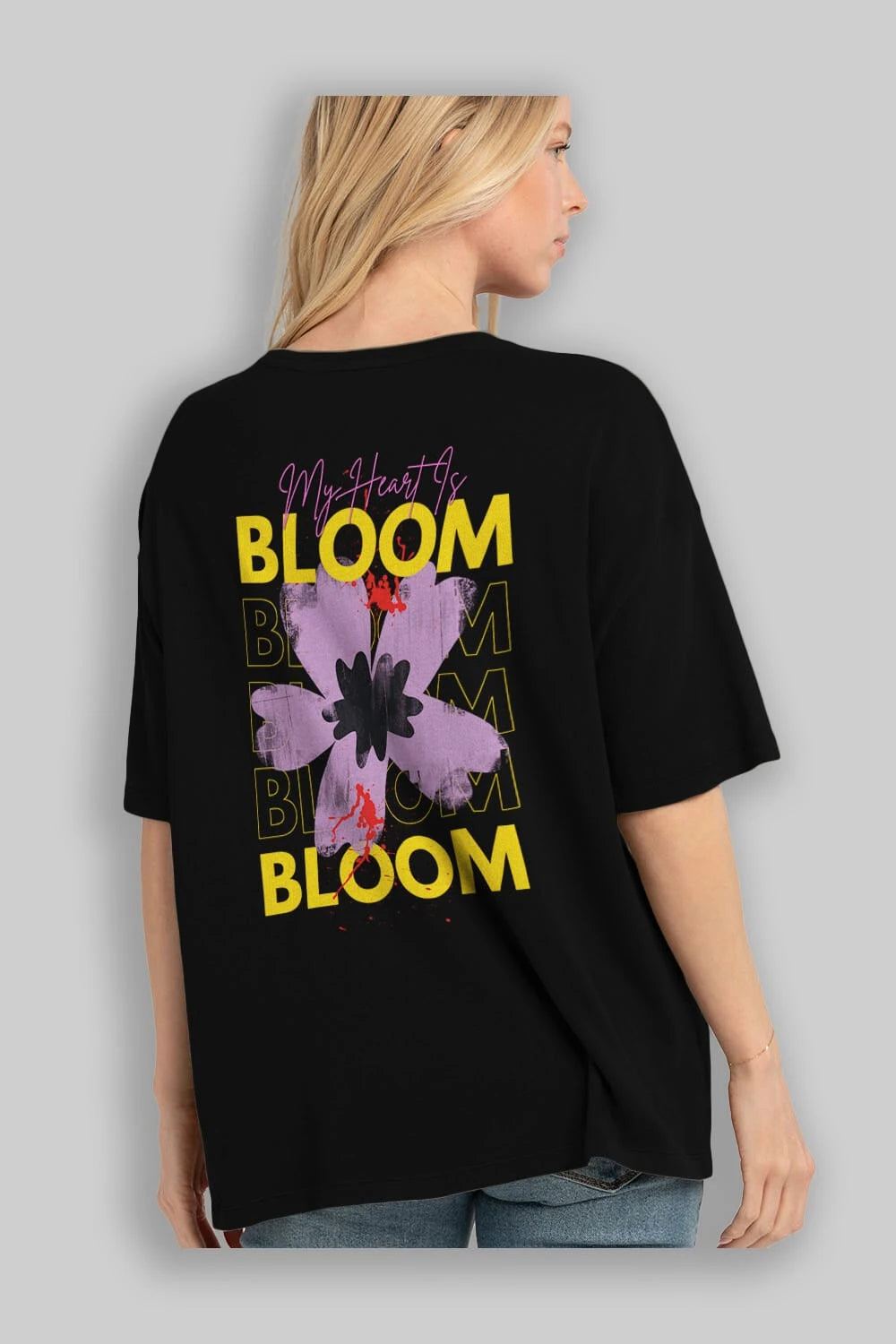 Bloom Yazılı Arka Baskılı Oversize t-shirt Erkek Kadın Unisex