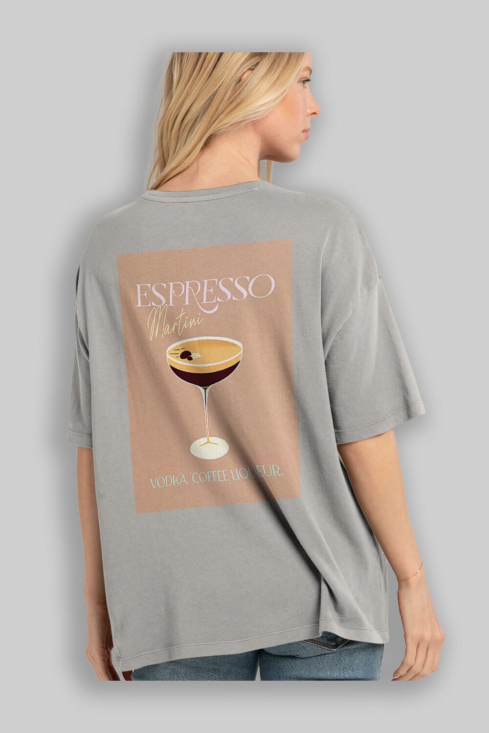 Espresso Martini Cocktail Arka Baskılı Oversize t-shirt Erkek Kadın Unisex %100 Pamuk Bisiklet Yaka tişort