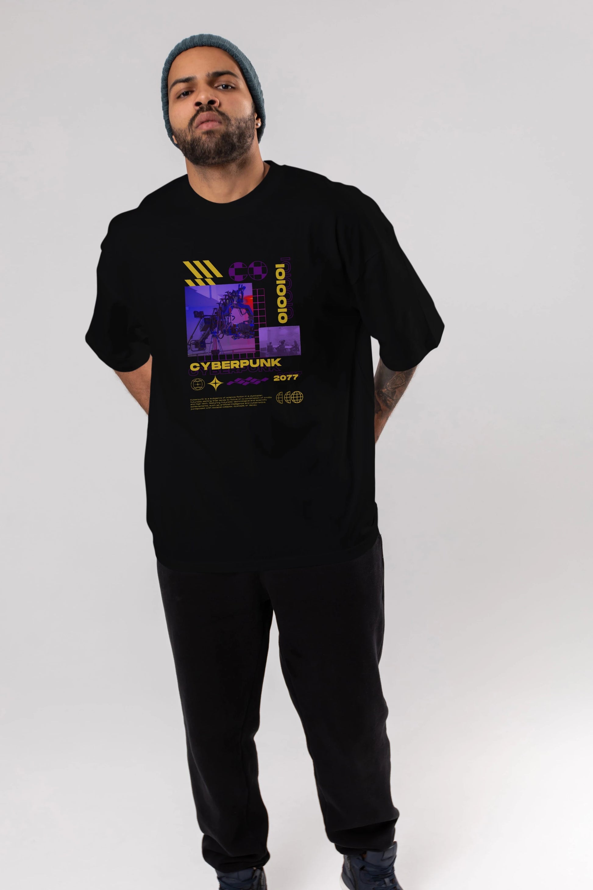 Cyberpunk Yazılı Ön Baskılı Oversize t-shirt Erkek Kadın Unisex