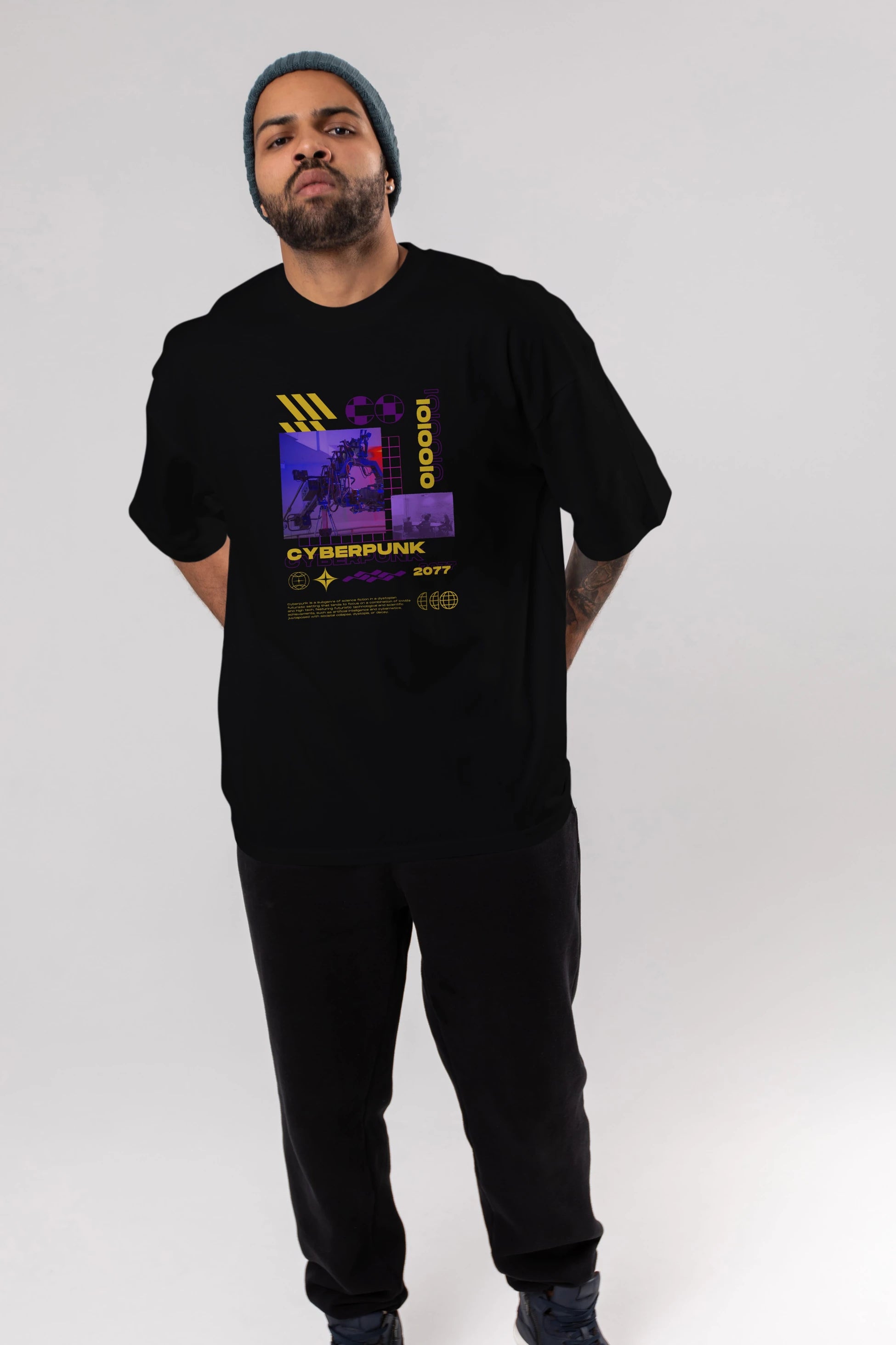 Cyberpunk Yazılı Ön Baskılı Oversize t-shirt Erkek Kadın Unisex