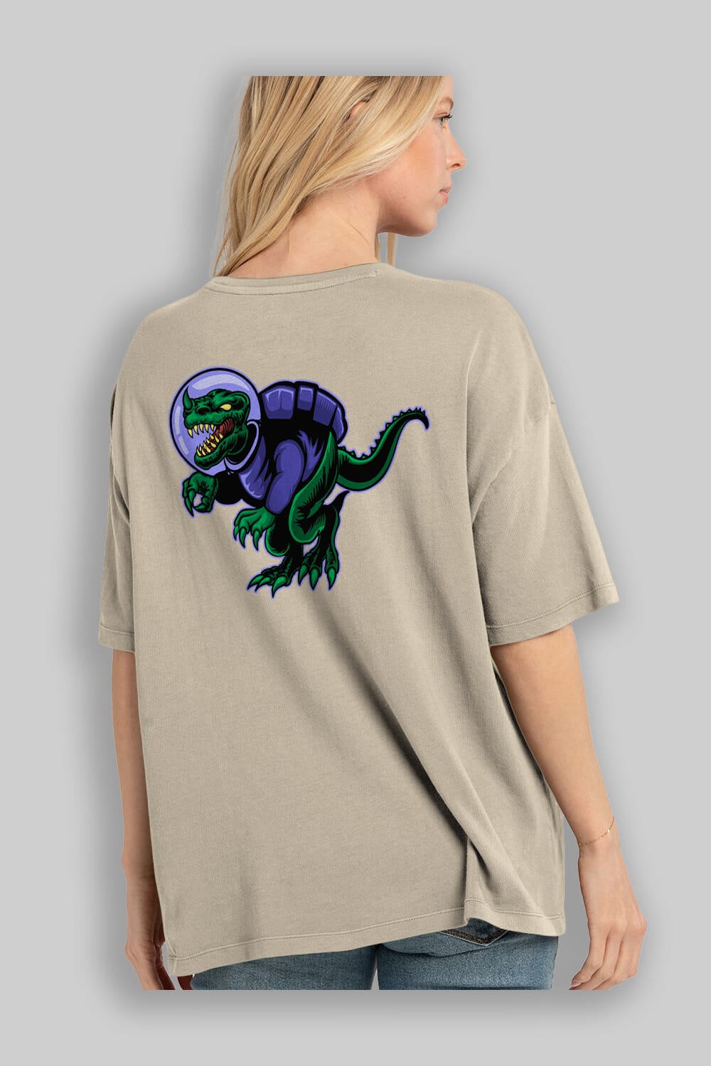 Space Dino Arka Baskılı Oversize t-shirt Erkek Kadın Unisex